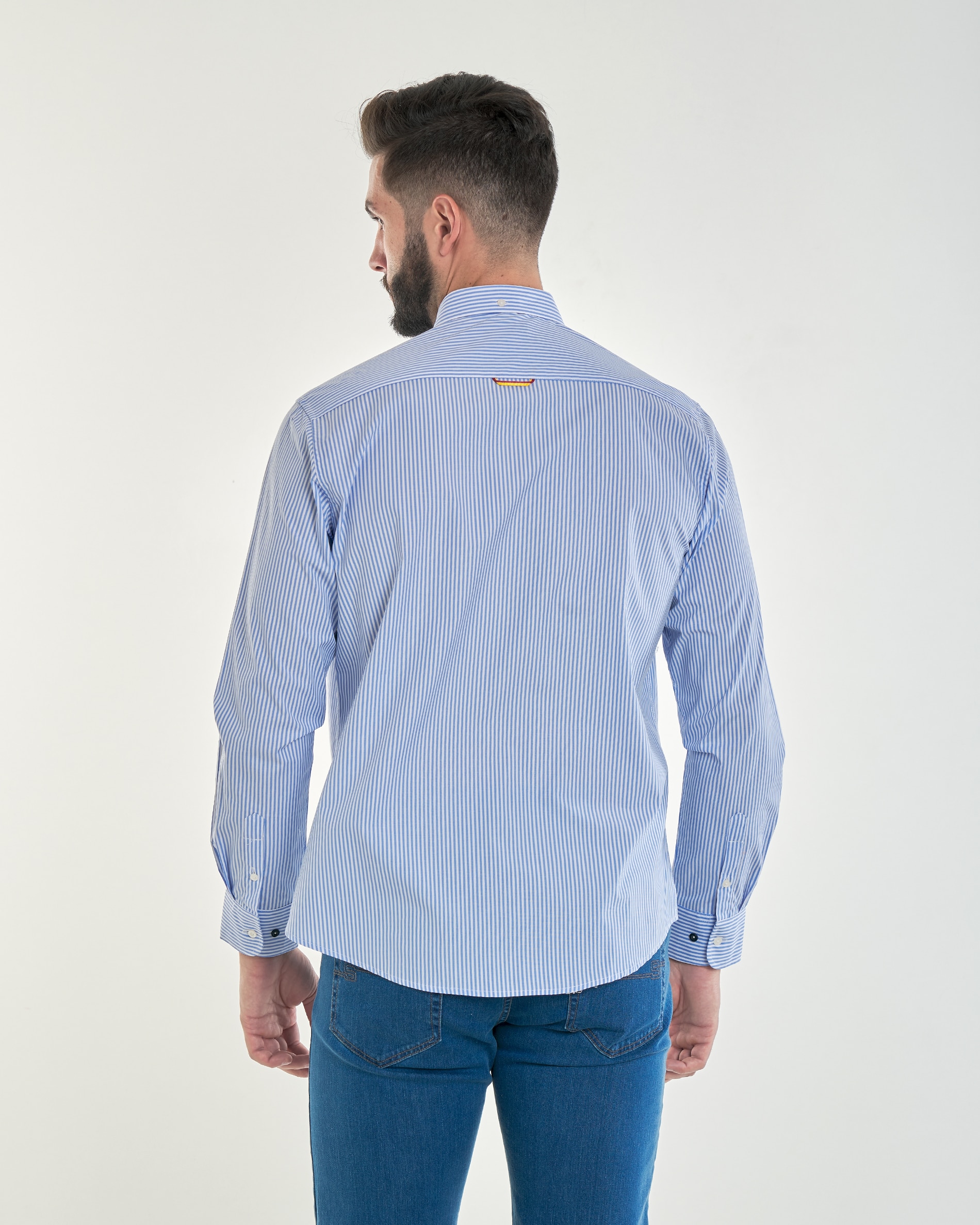 Camisa Popelina de Corte Regular com Estampado Às Riscas em Azul-claro Azul / Branco-3