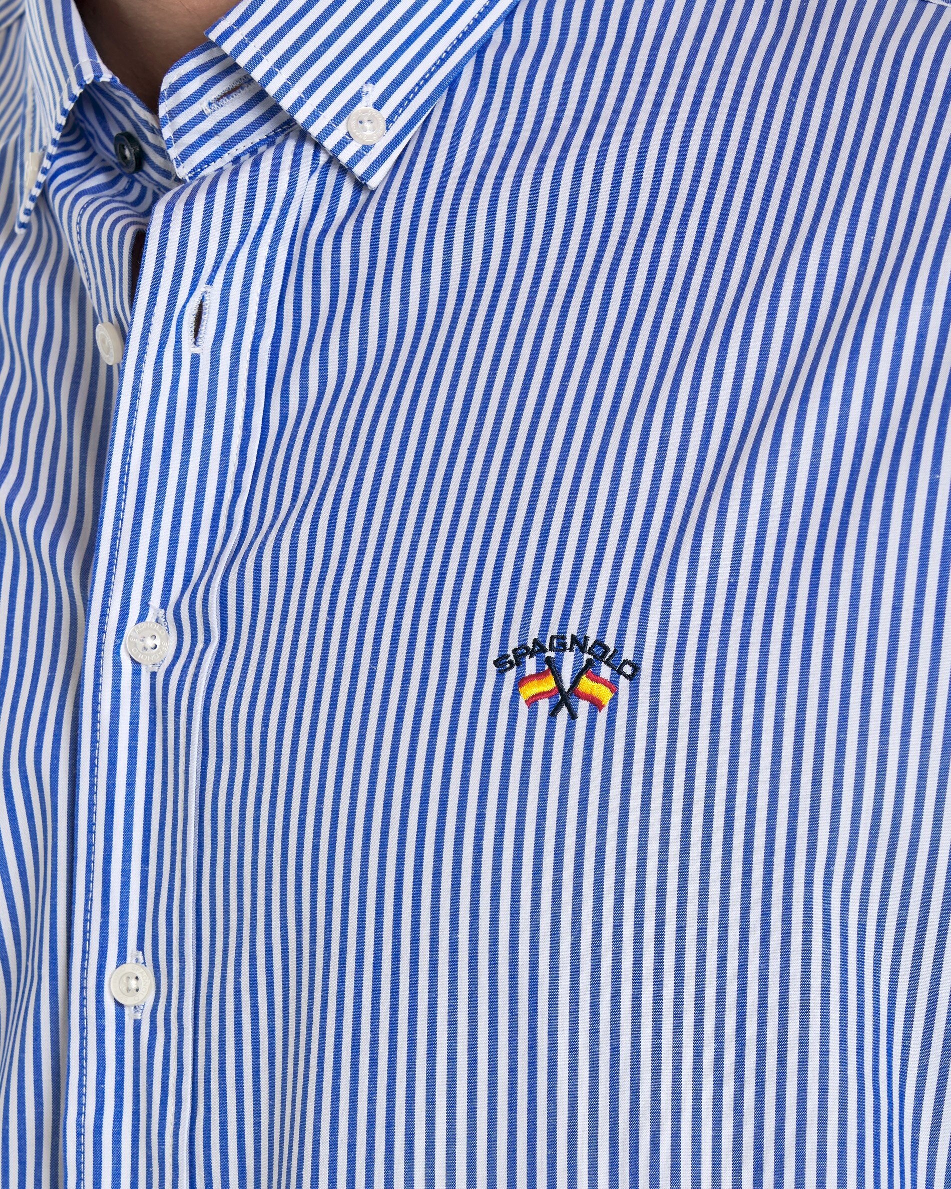 Camisa Popelina com Corte Regular Estampado Às Riscas em Azul Azul-2