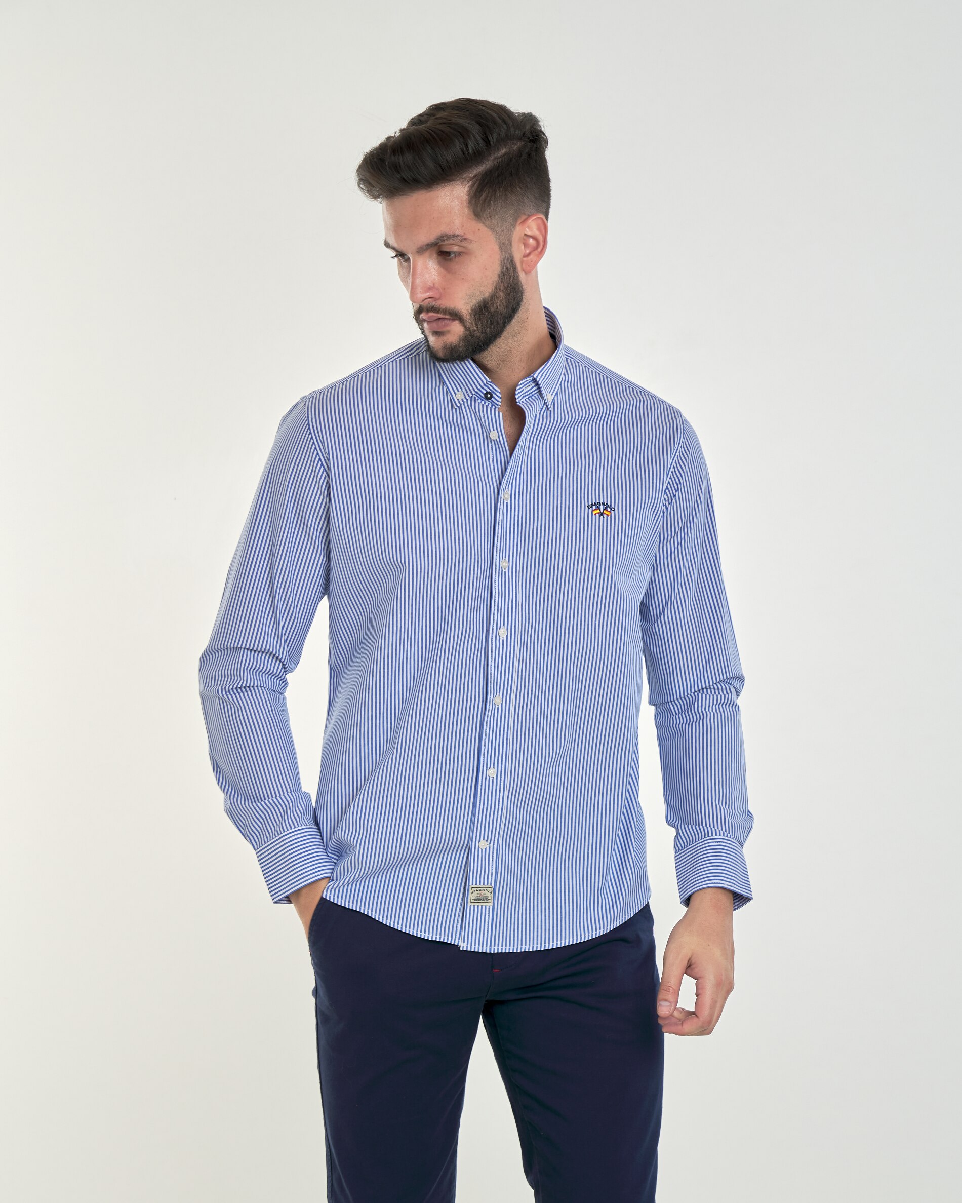 Imagem 0 de Camisa Popelina com Corte Regular Estampado Às Riscas em Azul