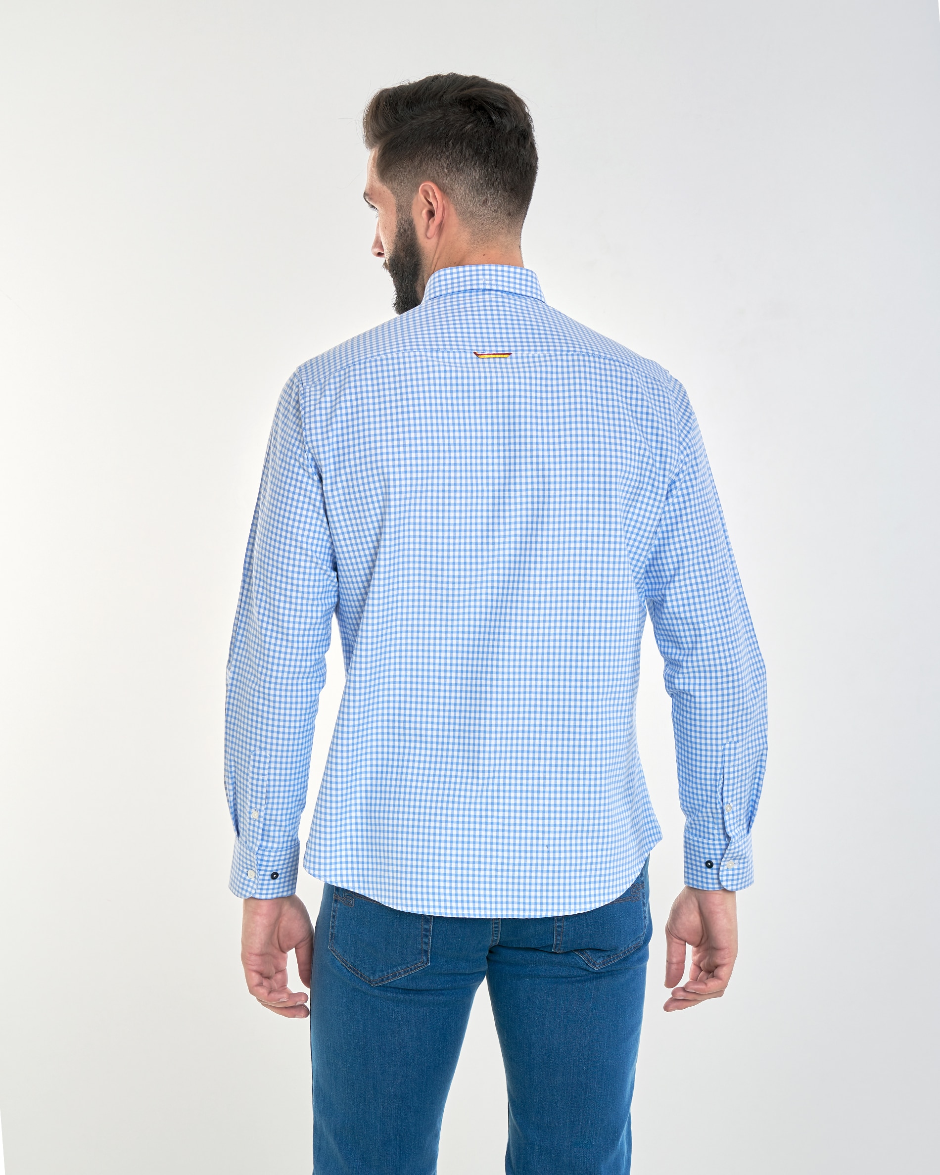 Camisa Oxford Corte Regular Aos Quadrados Coleção Bandeira Branco / Azul-3