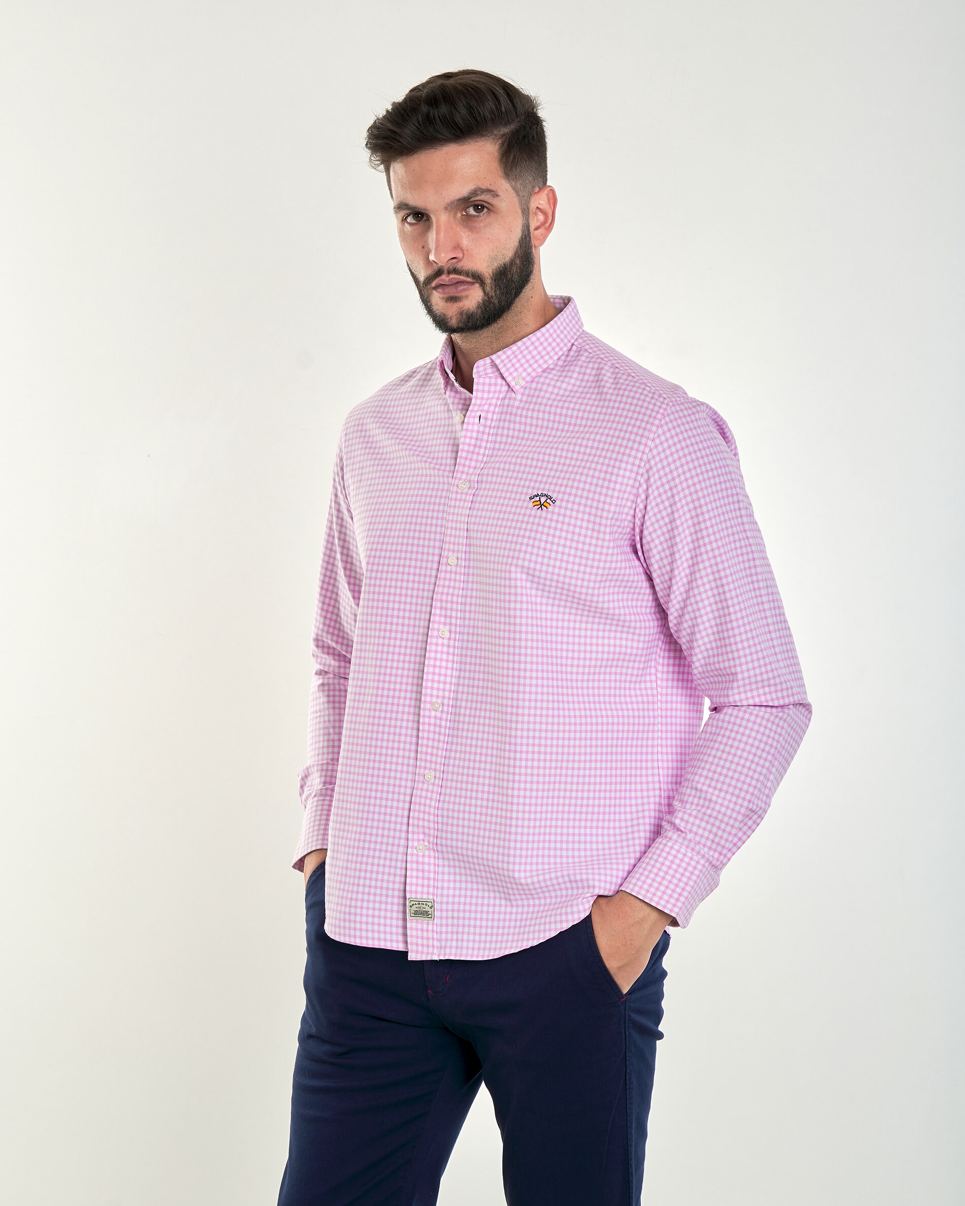 Imagem 0 de Camisa de Corte Regular com Estampado Aos Quadrados Vichy Rosa