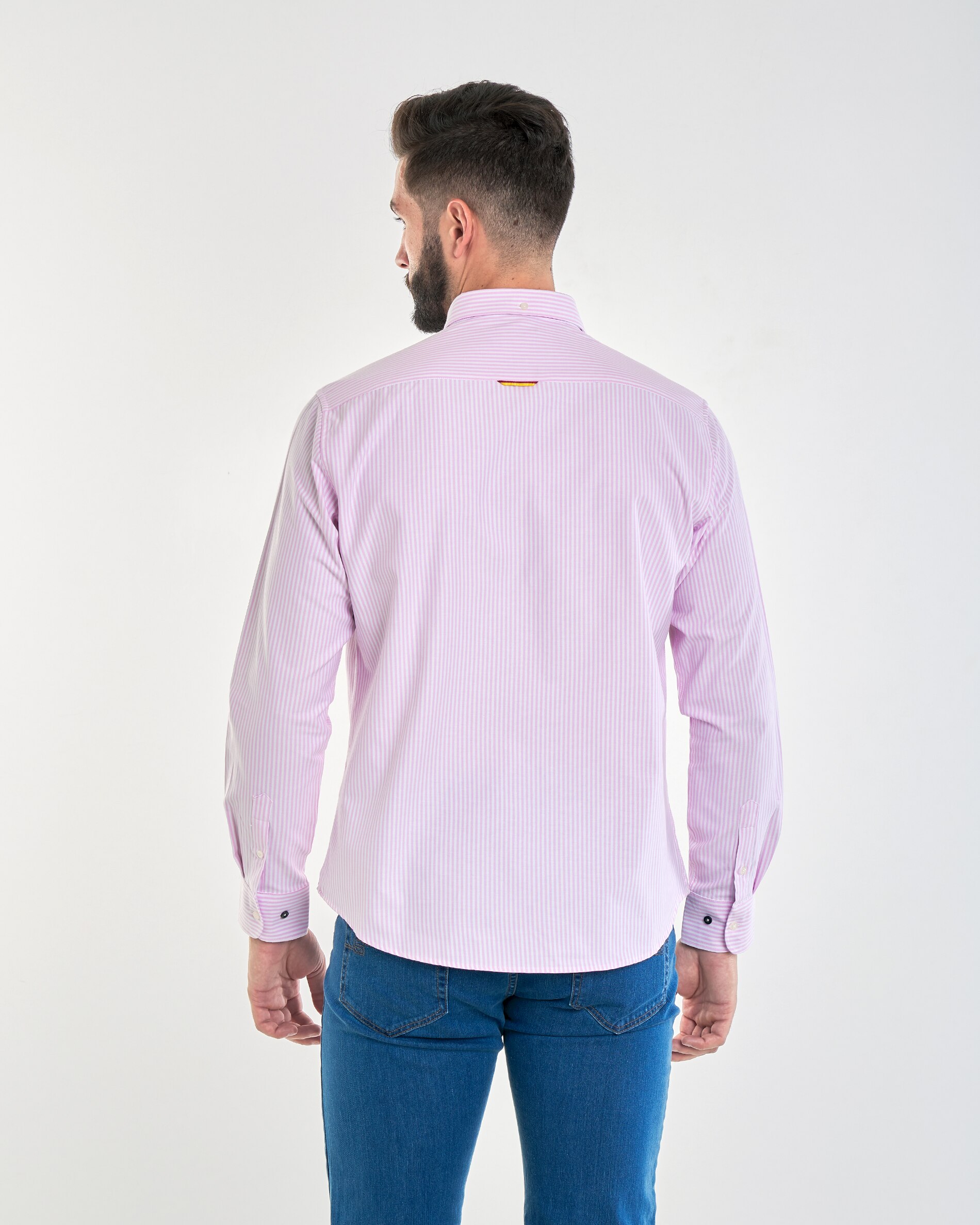 Camisa Oxford Corte Regular Às Riscas Coleção Bandeira Branco / Rosa-3