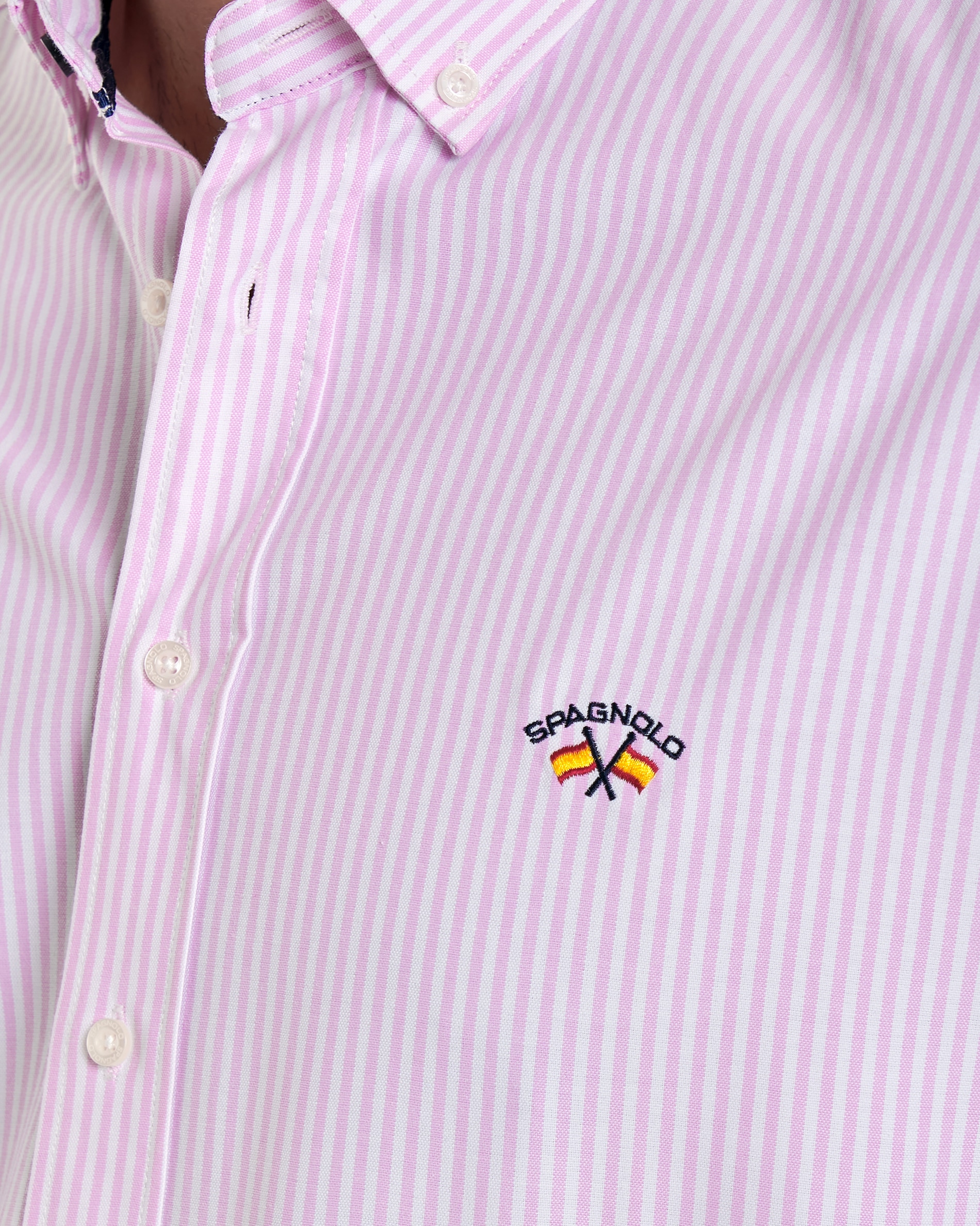 Camisa de Corte Regular com Estampado Às Riscas Rosa Rosa-2