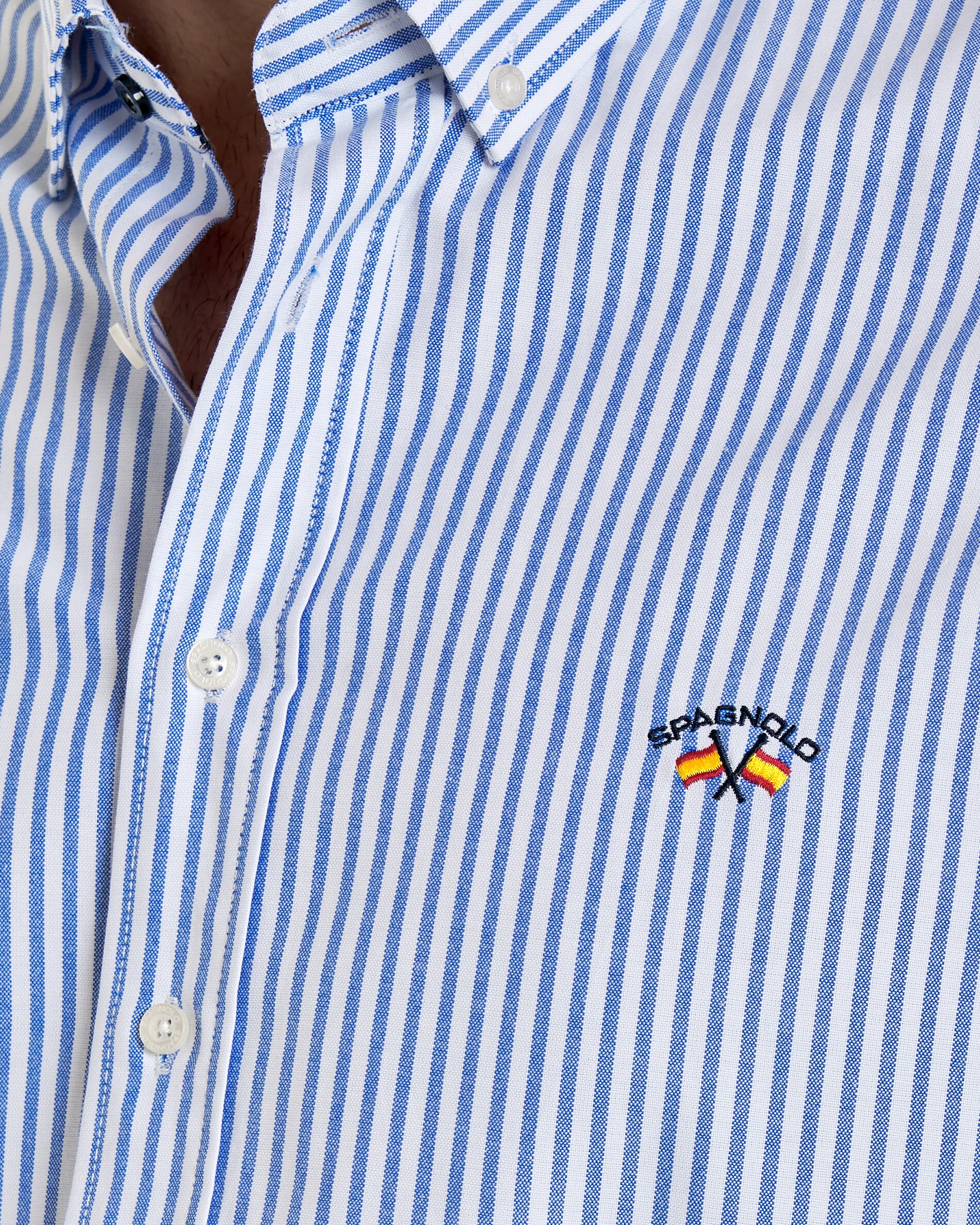 Camisa de Corte Regular com Estampado Às Riscas em Azul Azul-2