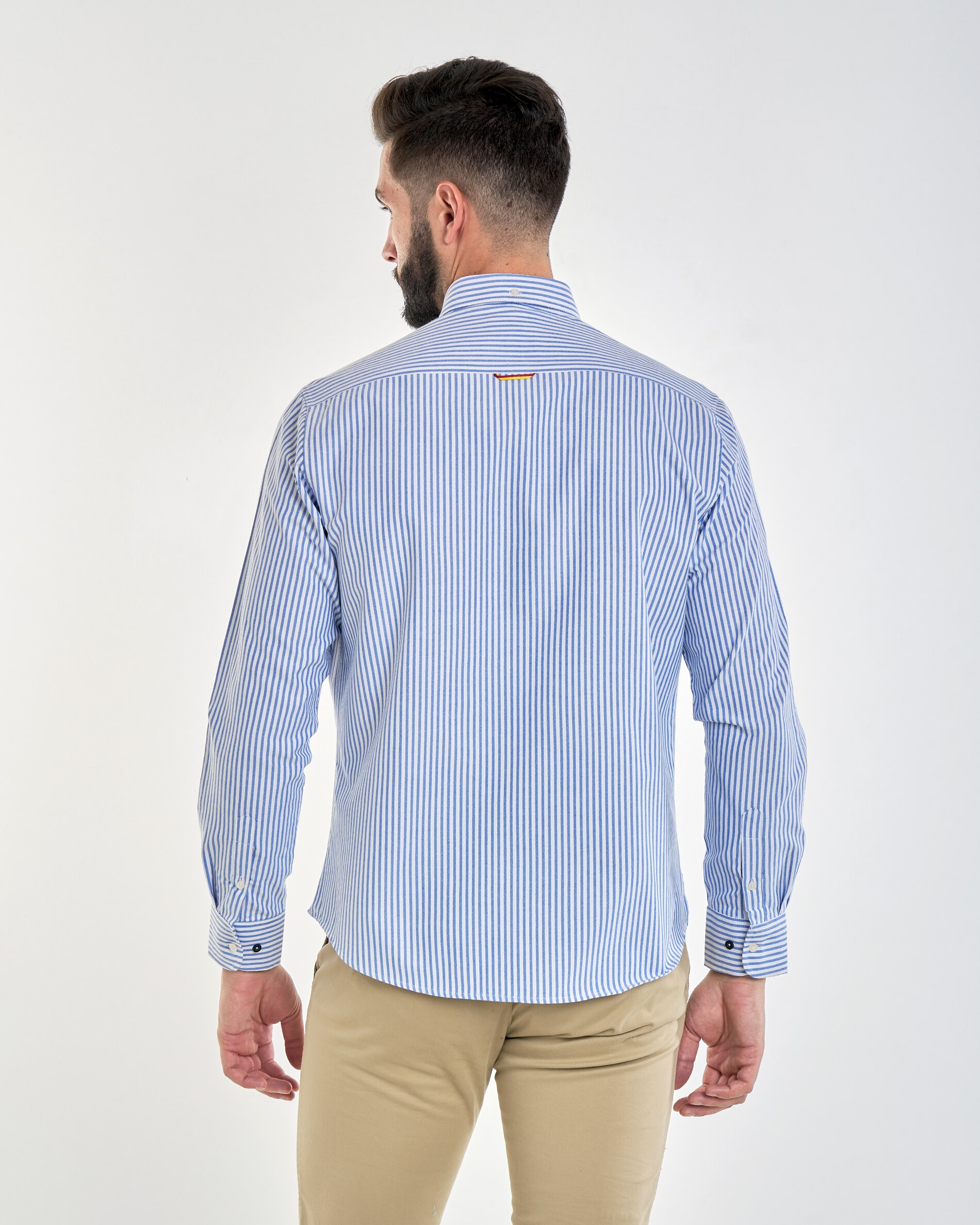 Camisa de Corte Regular com Estampado Às Riscas em Azul Azul-3