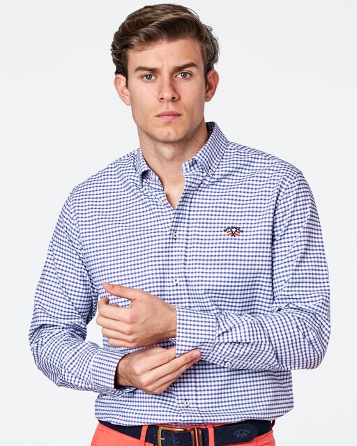 Imagem 0 de Camisa Oxford Regular Aos Quadrados em Azul