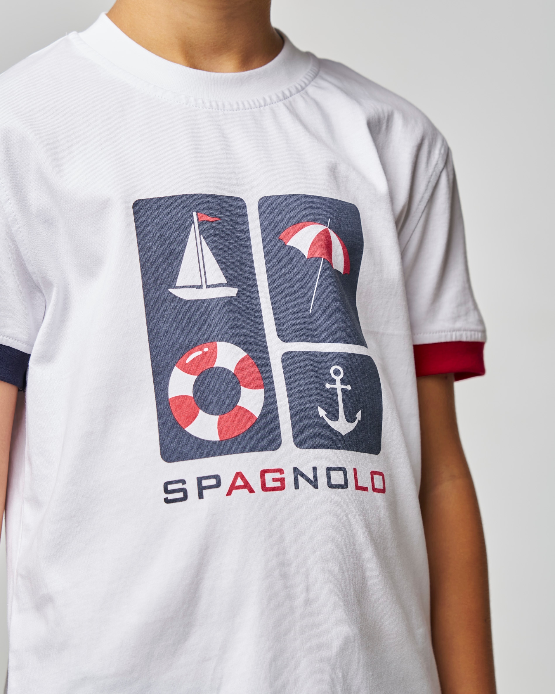 T-shirt Infantil Branca de Manga Curta com Estampados Marítimos Spagnolo Branco-2