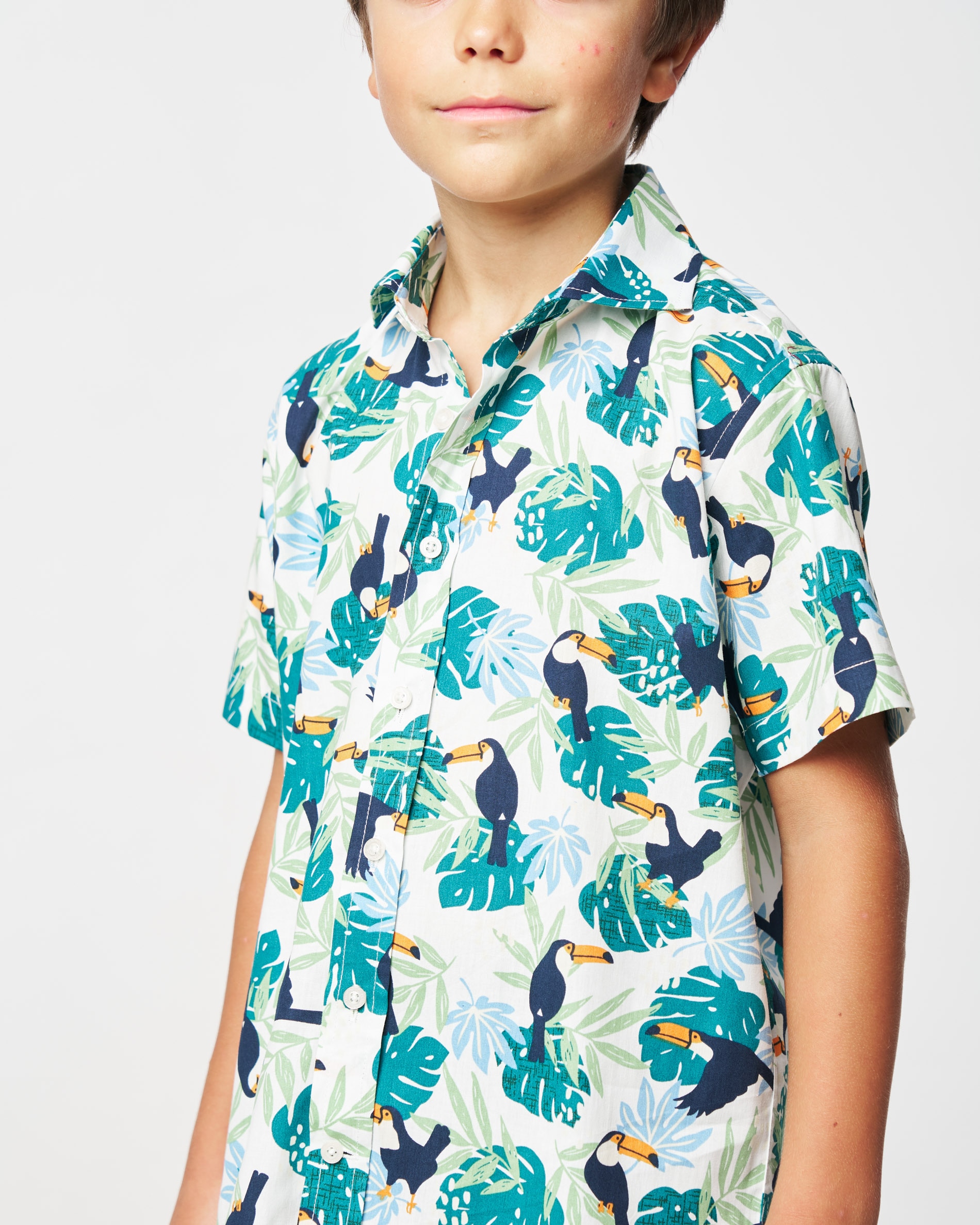 Camisa Infantil de Manga Curta com Estampado Tropical Spagnolo Branco-2
