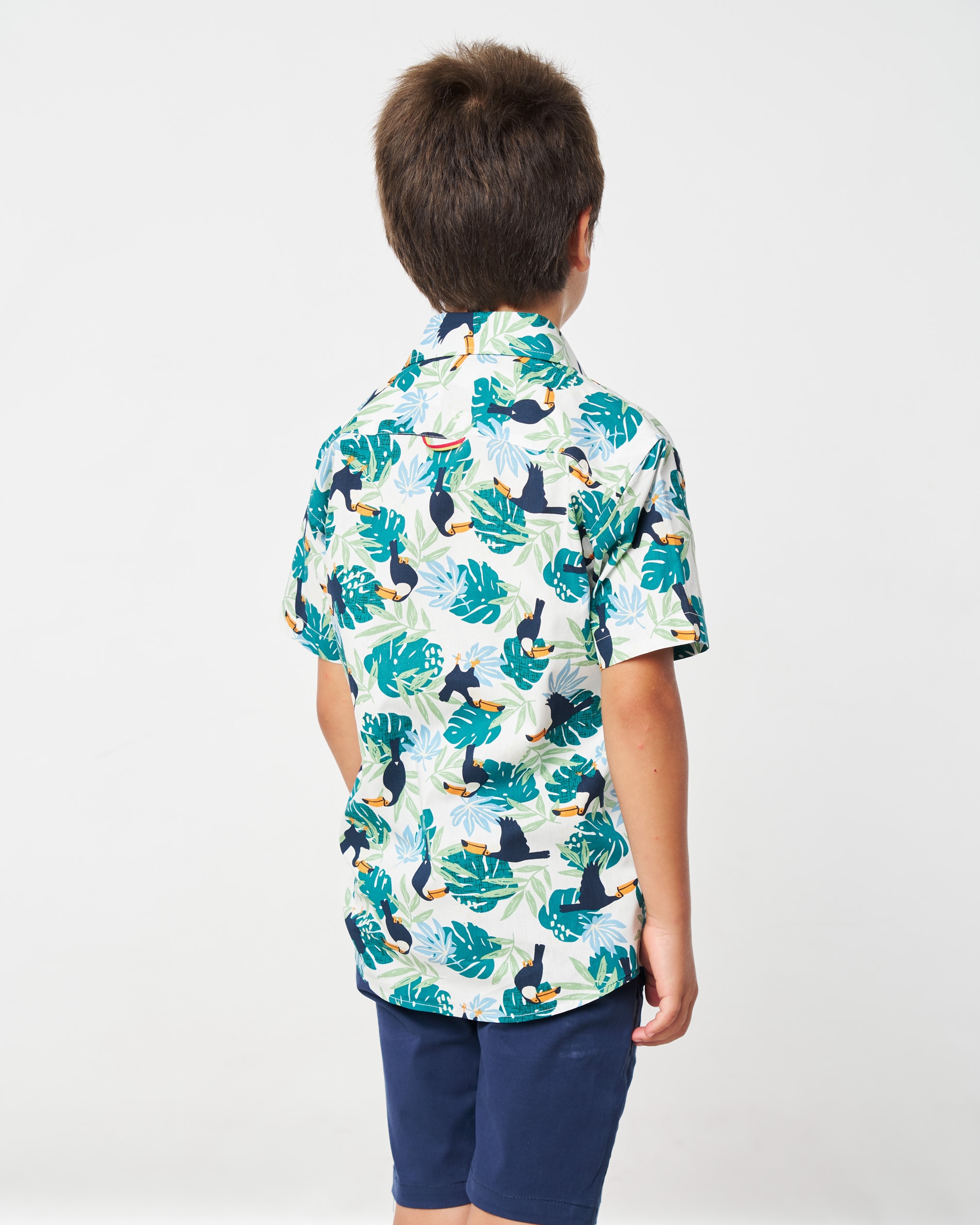 Camisa Infantil de Manga Curta com Estampado Tropical Spagnolo Branco-3