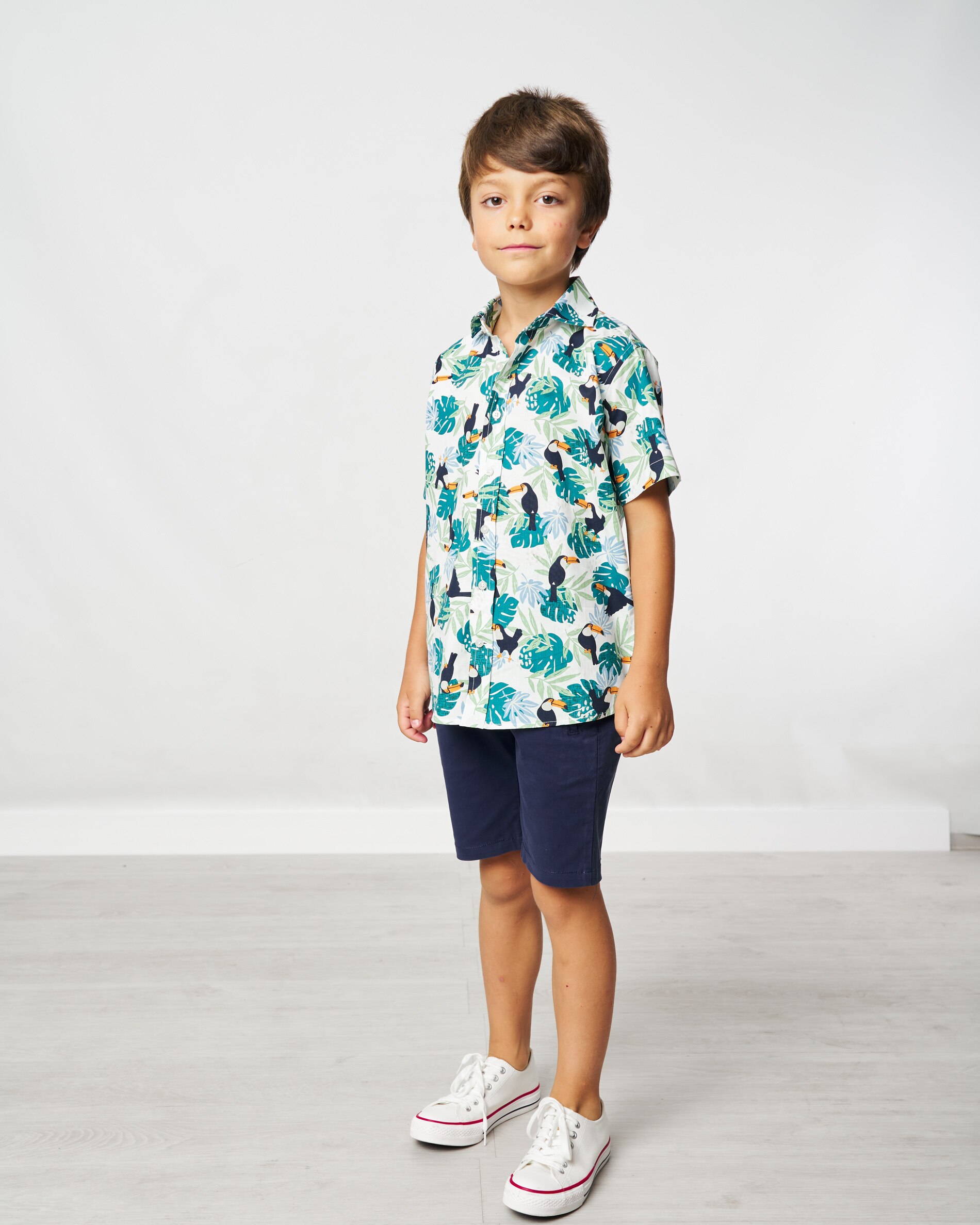 Camisa Infantil de Manga Curta com Estampado Tropical Spagnolo Branco-4