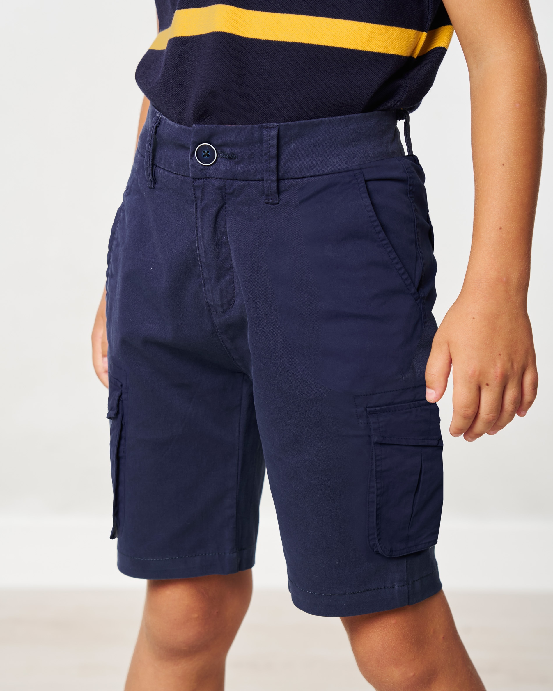 Bermudas Infantil de Algodão com Bolsos Cargo Azul-marinho-1