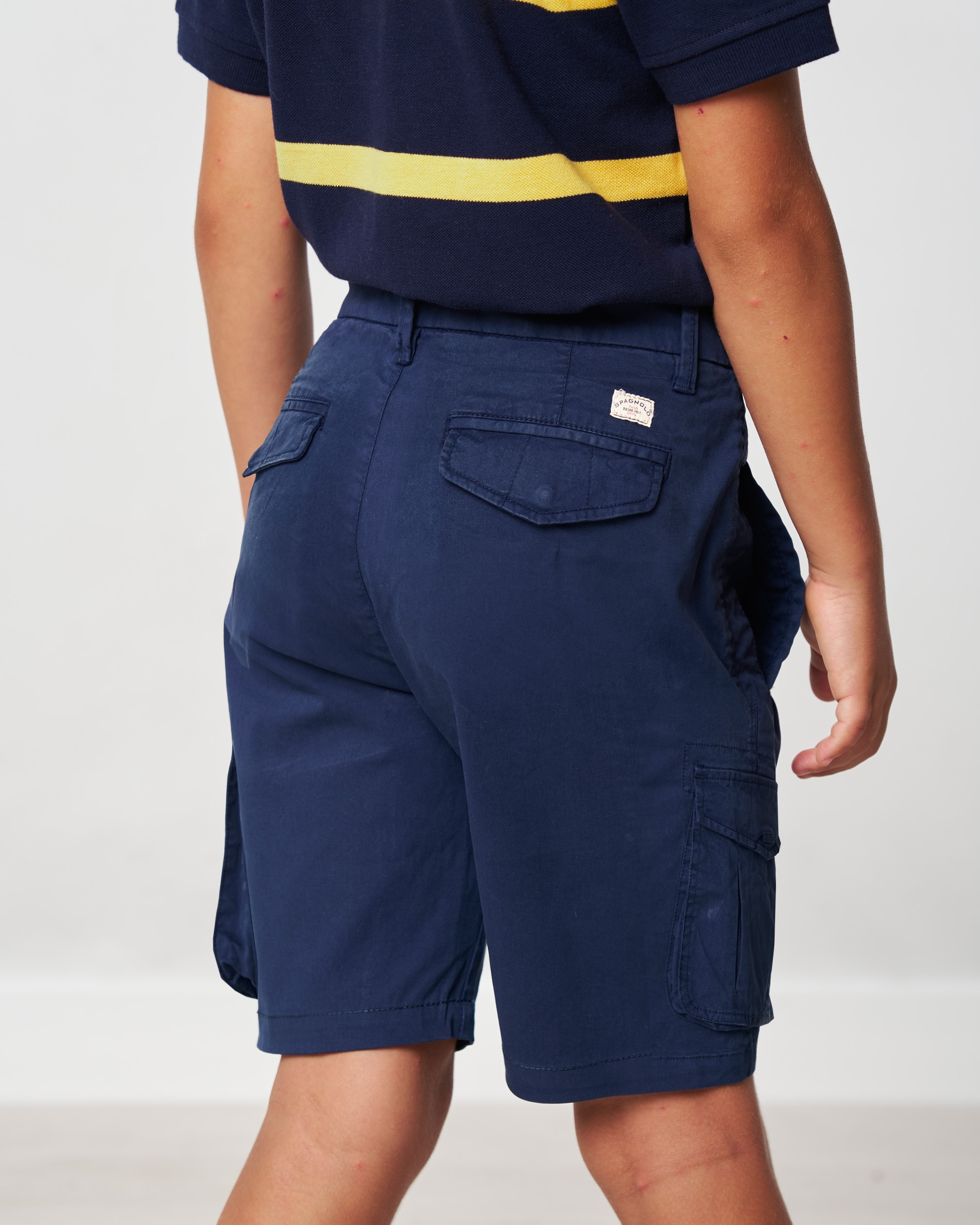 Bermudas Infantil de Algodão com Bolsos Cargo Azul-marinho-2