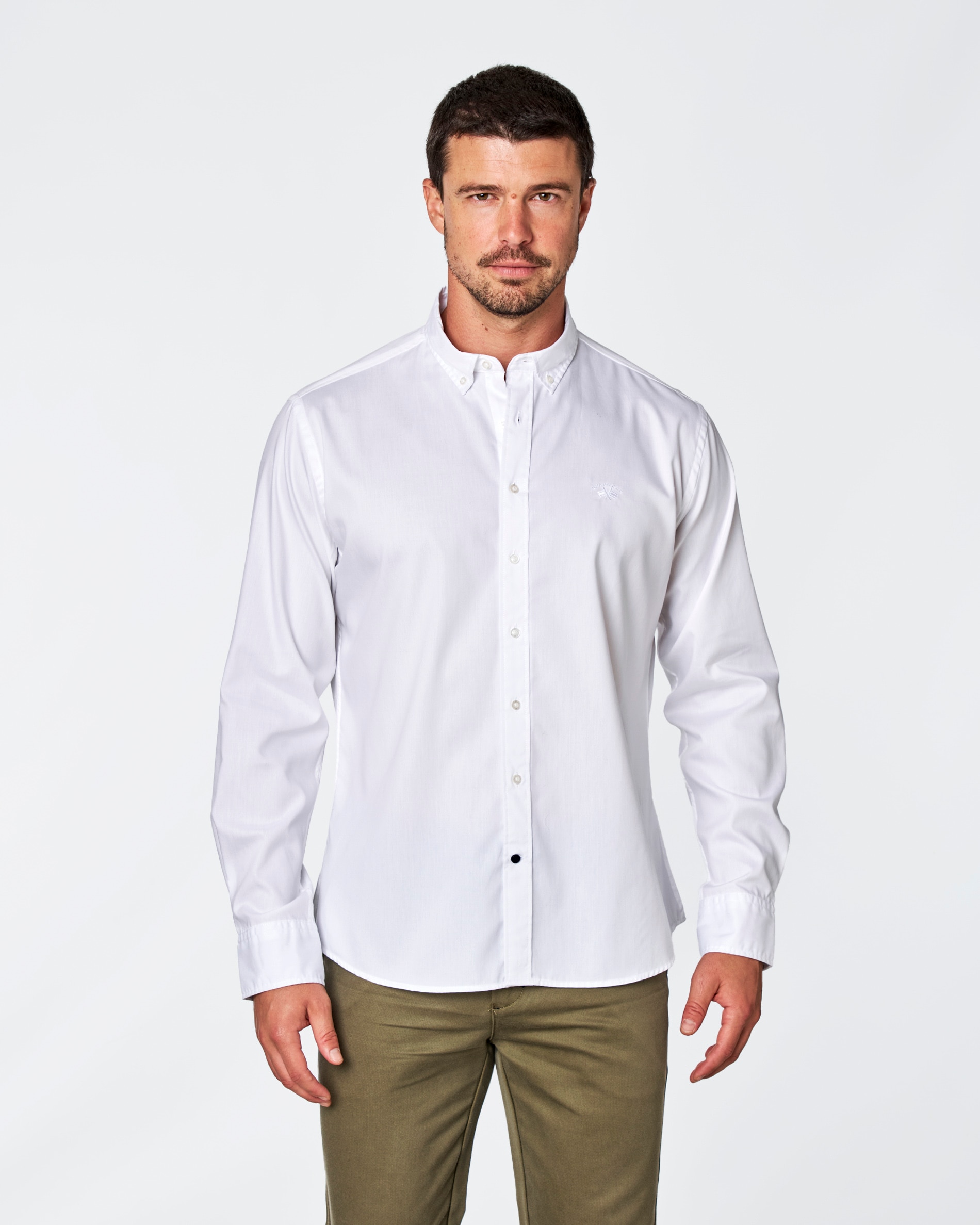 Camisa Oxford com Corte Regular Liso Branco-2