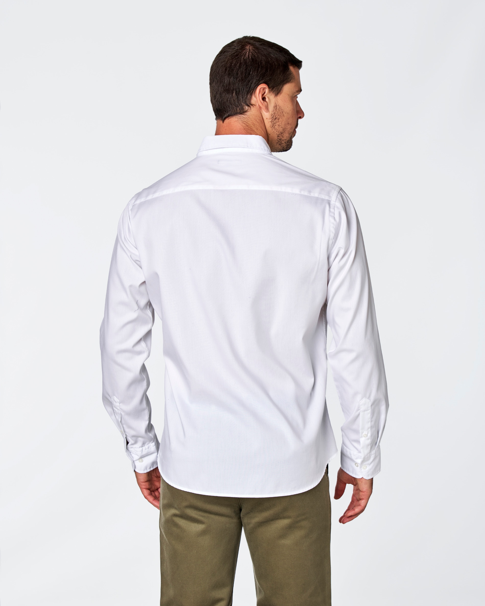 Camisa Oxford com Corte Regular Liso Branco-3