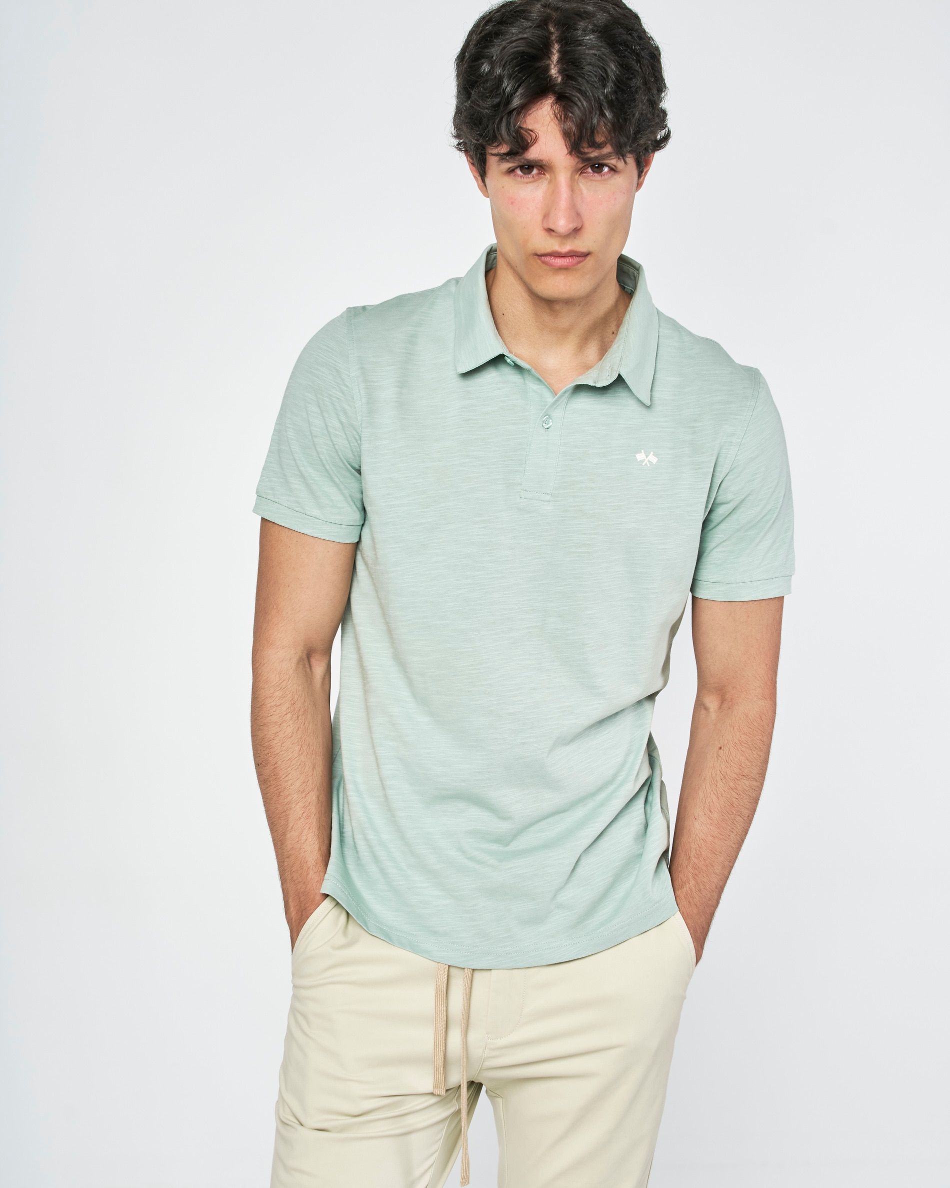 Polo de Malha Slub Liso Verde-claro-1