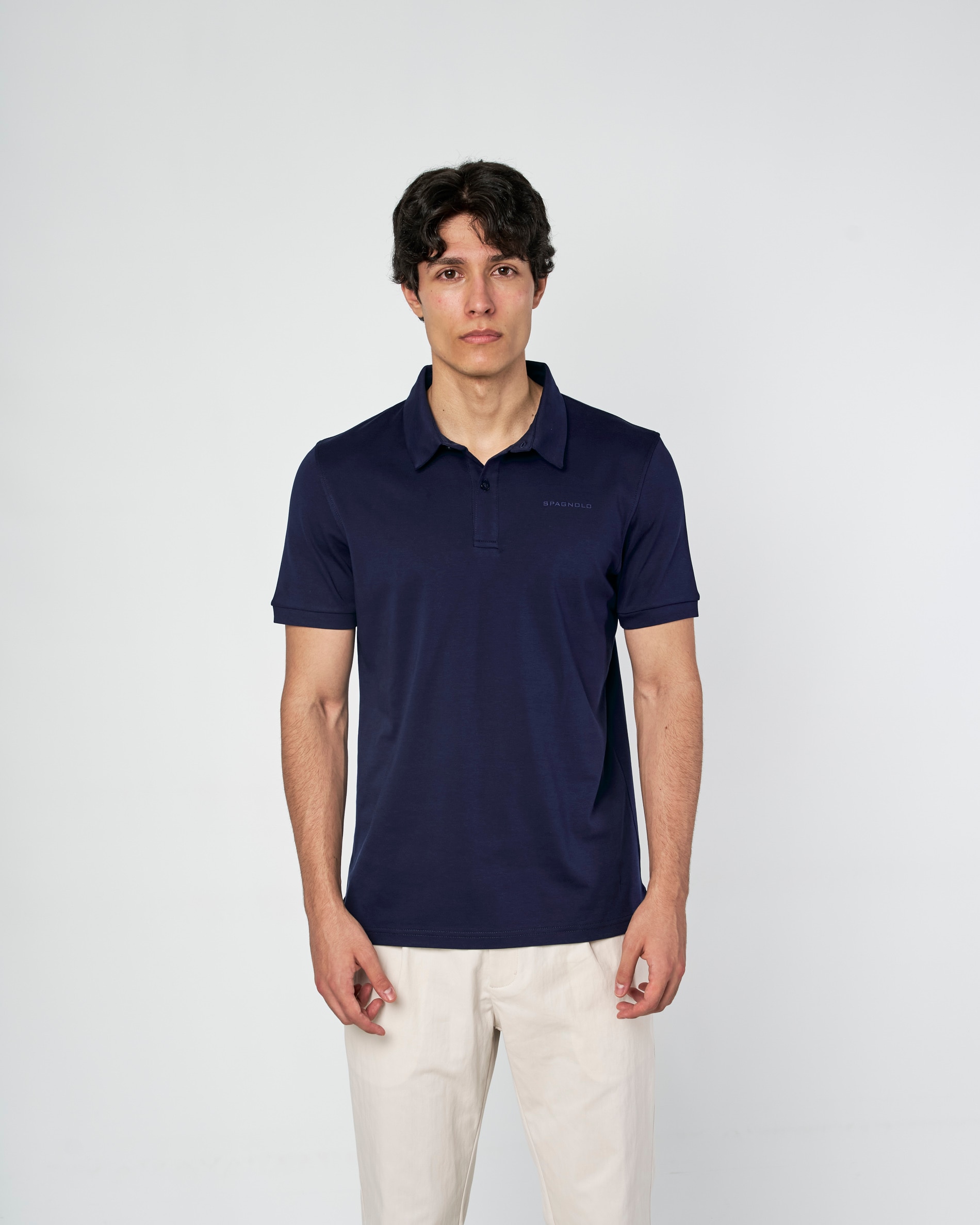 Polo de Malha Interlock Liso Azul-antracite-1