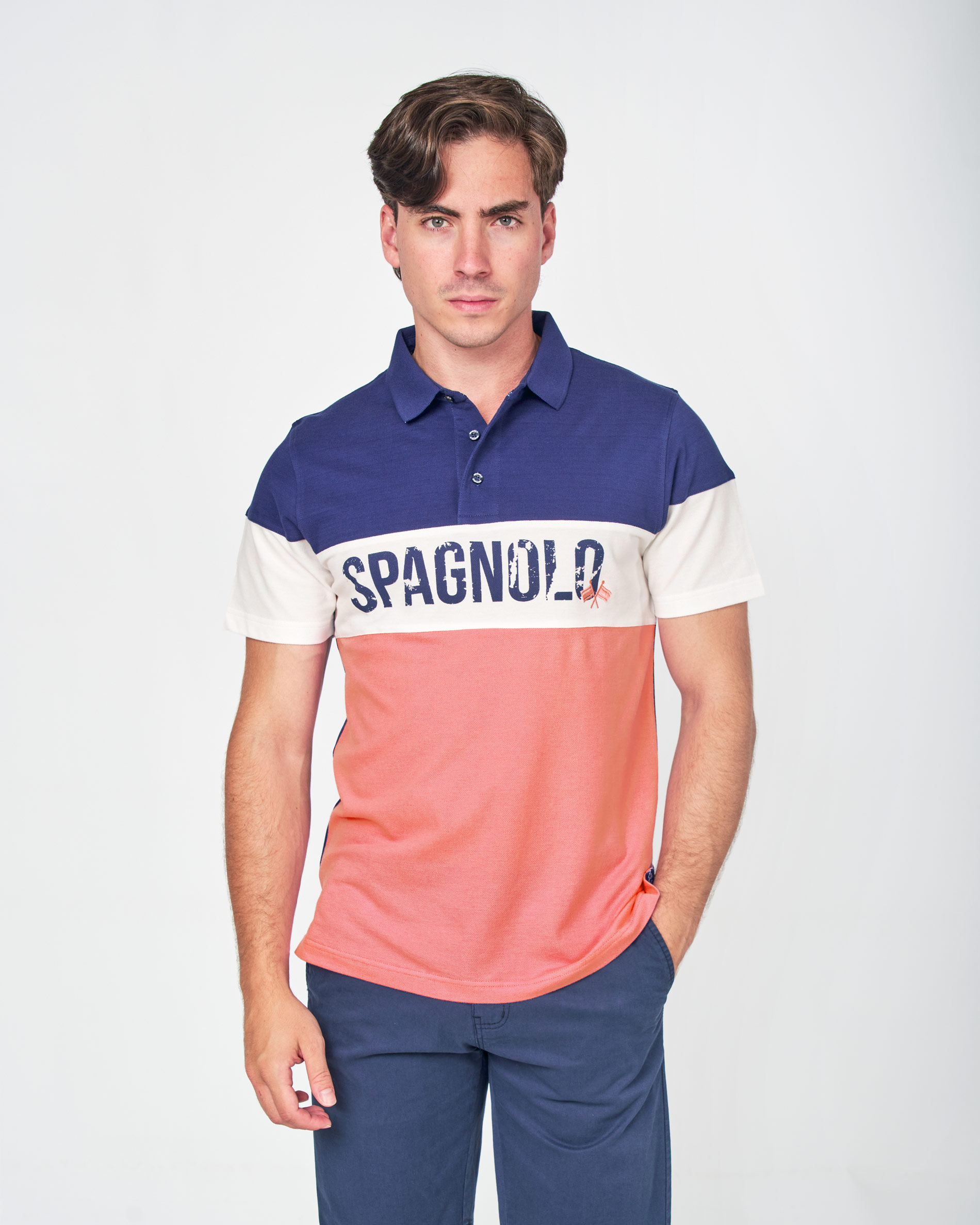 Polo Piqué Azul-marinho / Rosa-1
