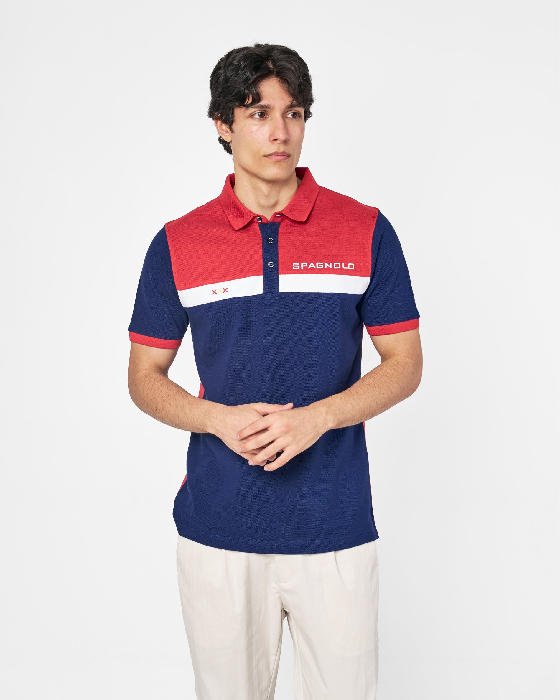 Polo Piqué Azul-marinho / Rosa-1