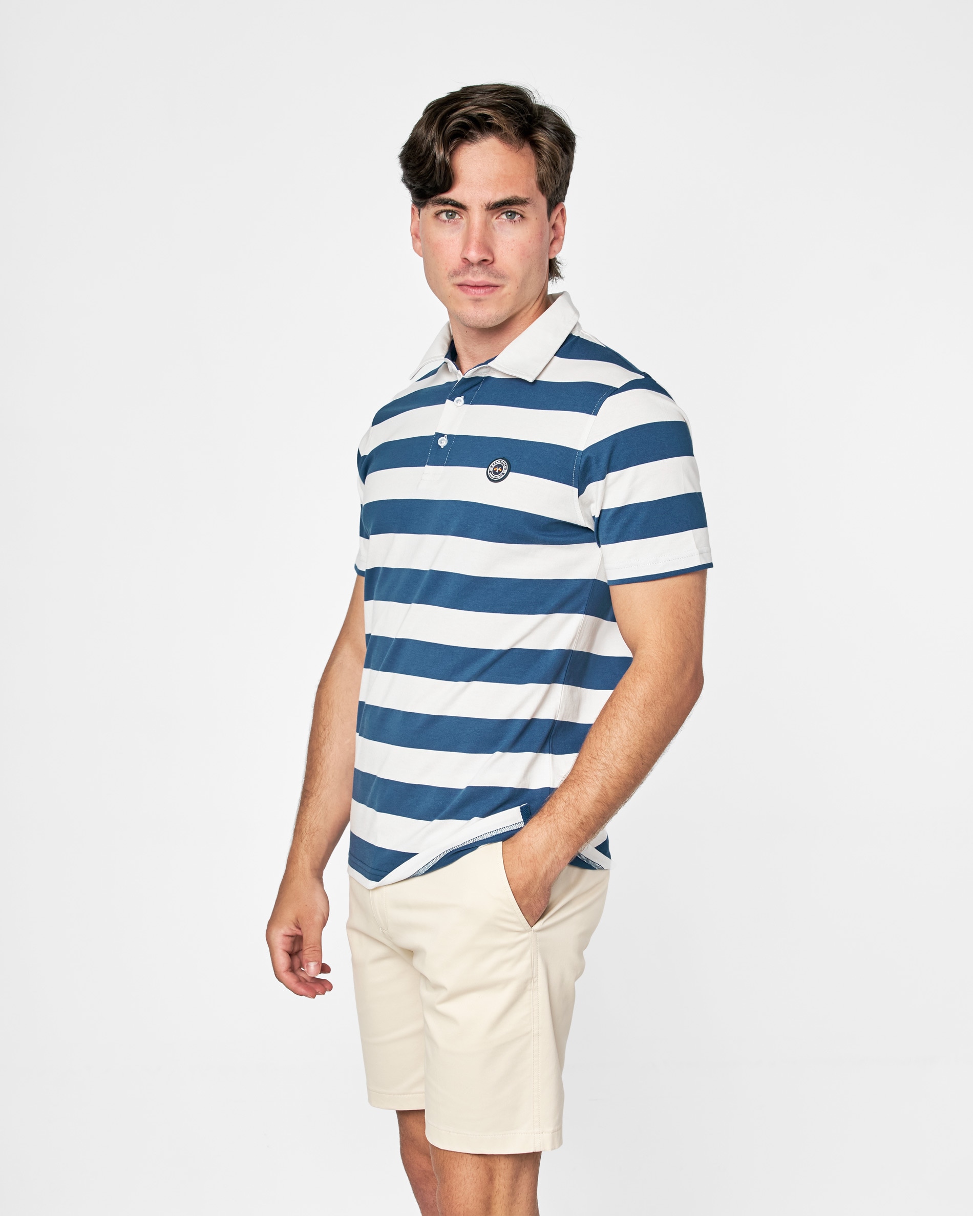 Polo de Malha Às Riscas Azul / Branco-1