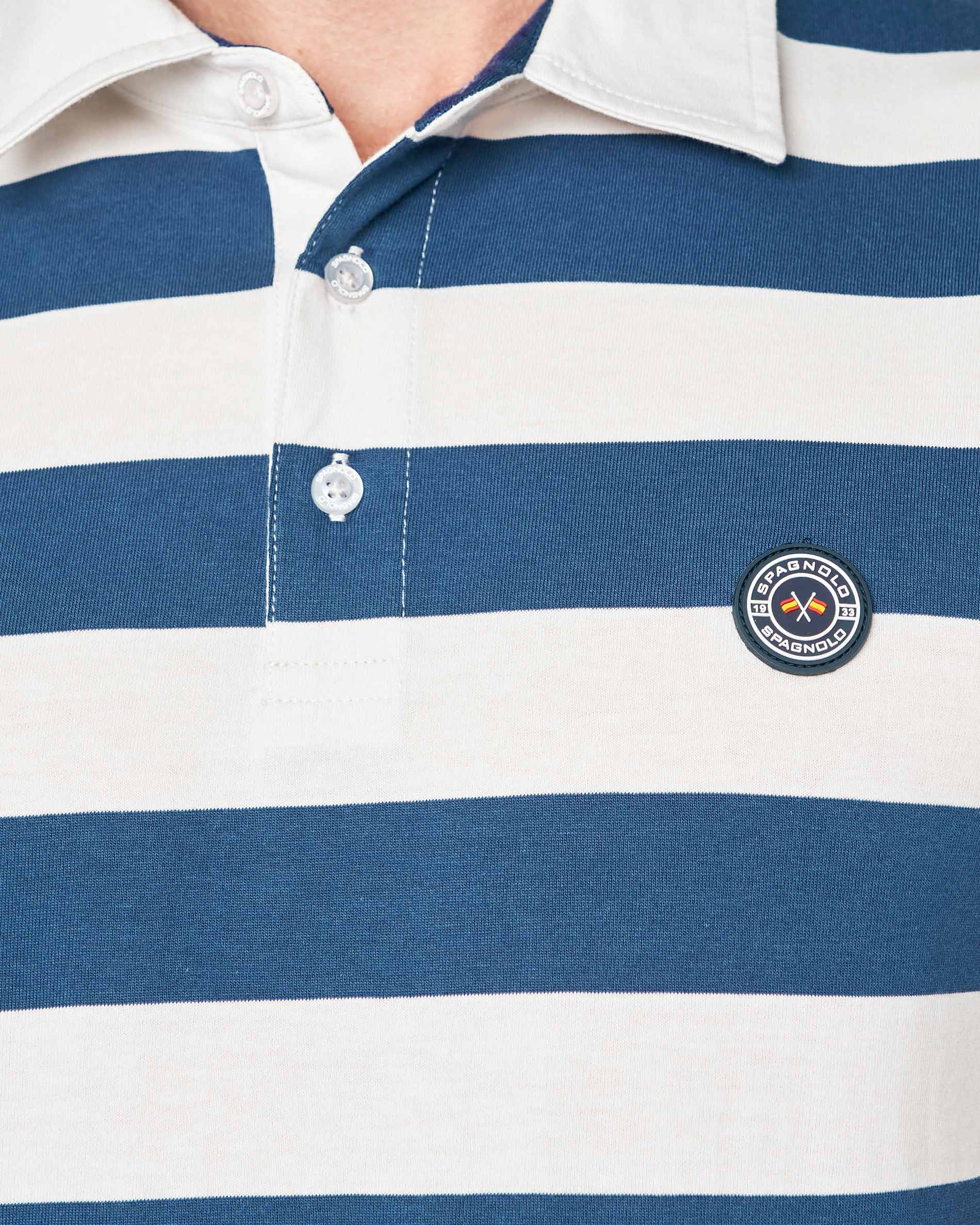 Polo de Malha Às Riscas Azul / Branco-2