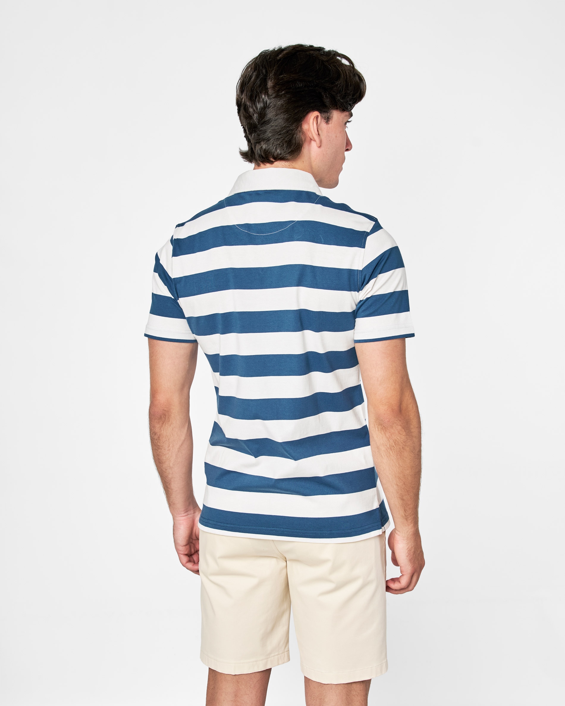 Polo de Malha Às Riscas Azul / Branco-3