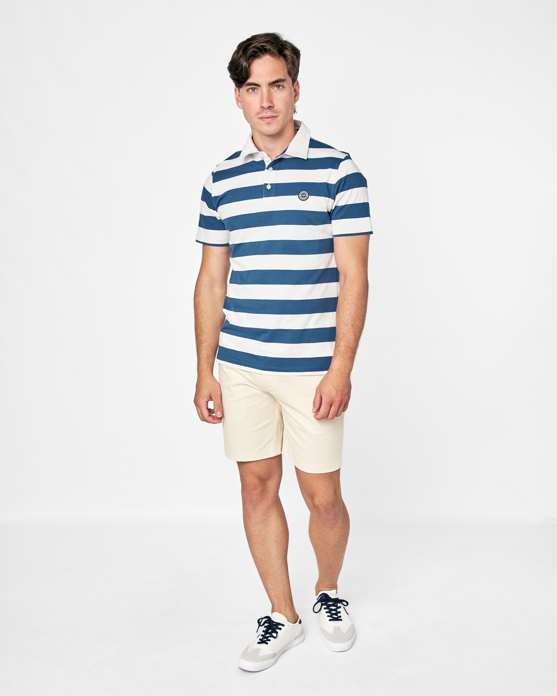 Polo de Malha Às Riscas Azul / Branco-4