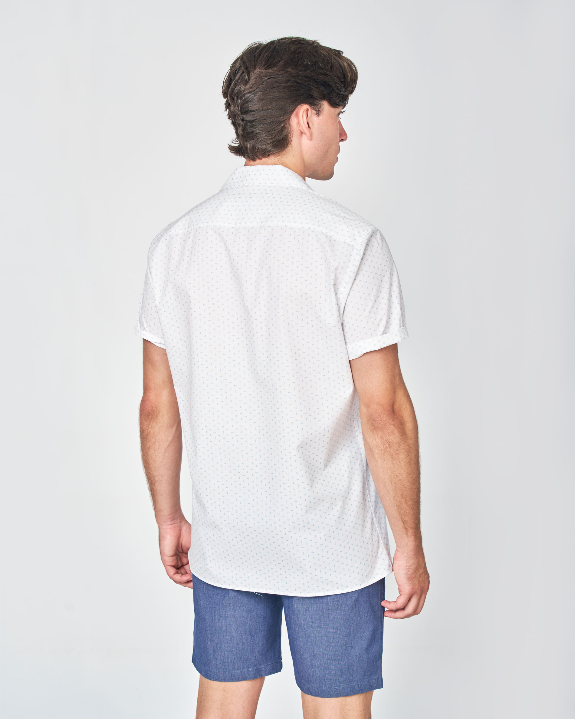 Camisa em Popelina com Estampado Azul / Branco-3