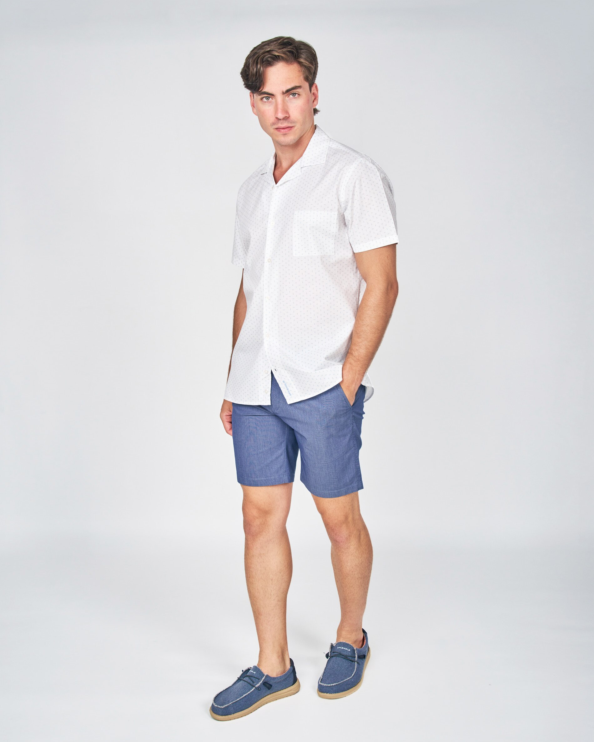 Camisa em Popelina com Estampado Azul / Branco-4
