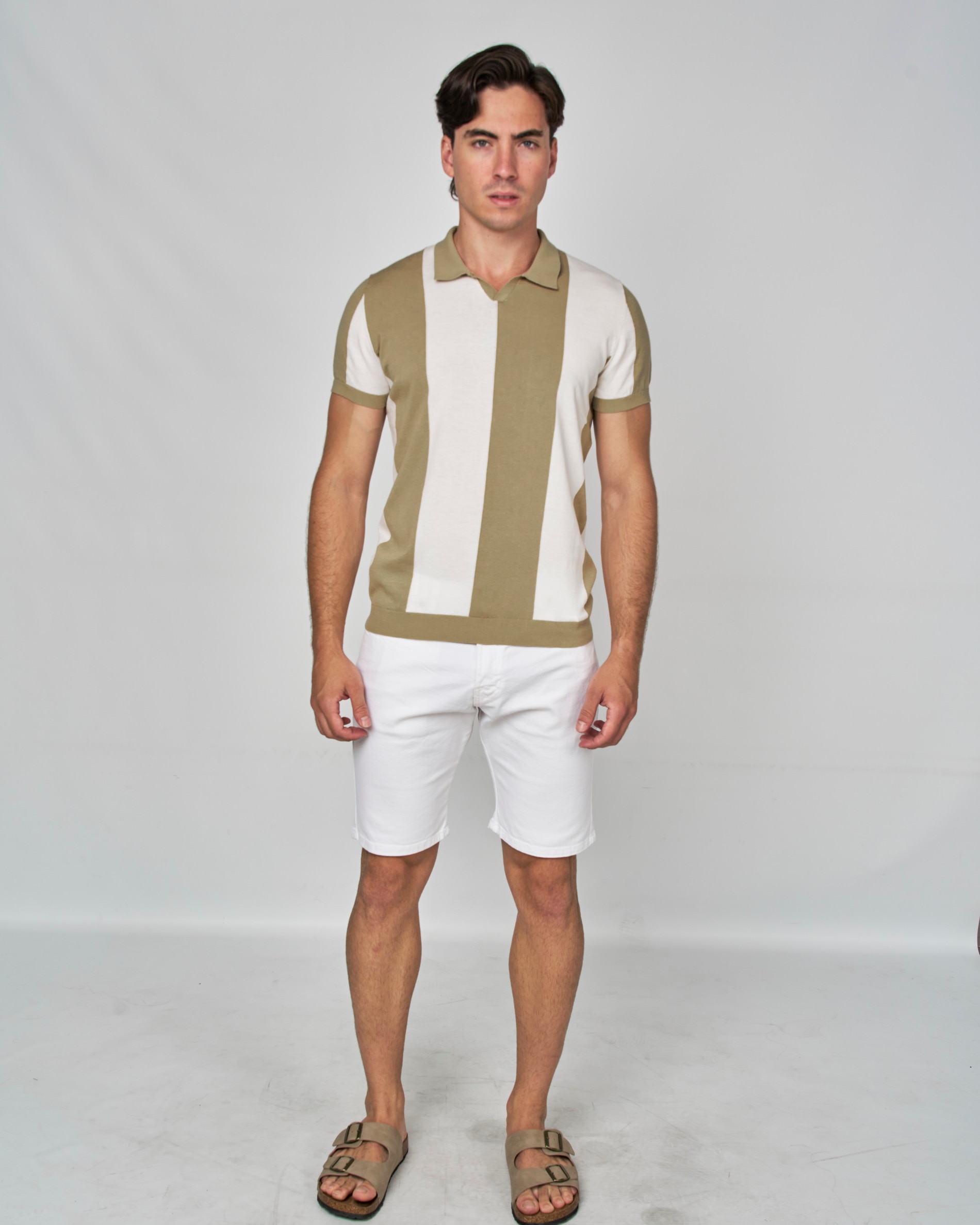 Polo de Malha Às Riscas Branco / Castanho-1