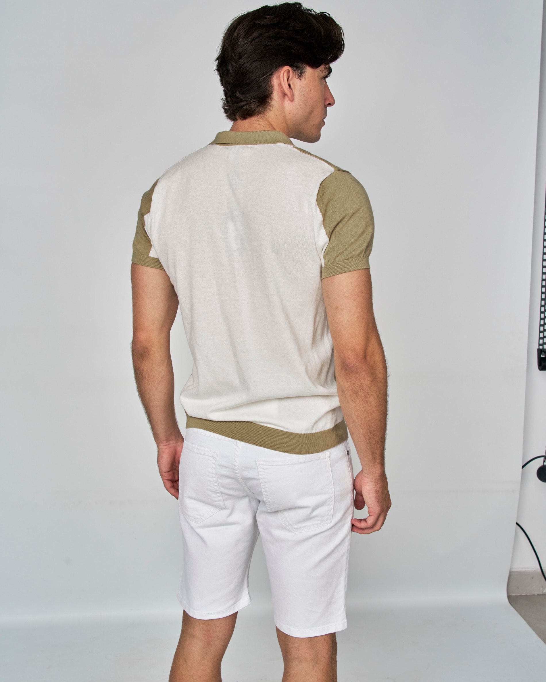Polo de Malha Às Riscas Branco / Castanho-3