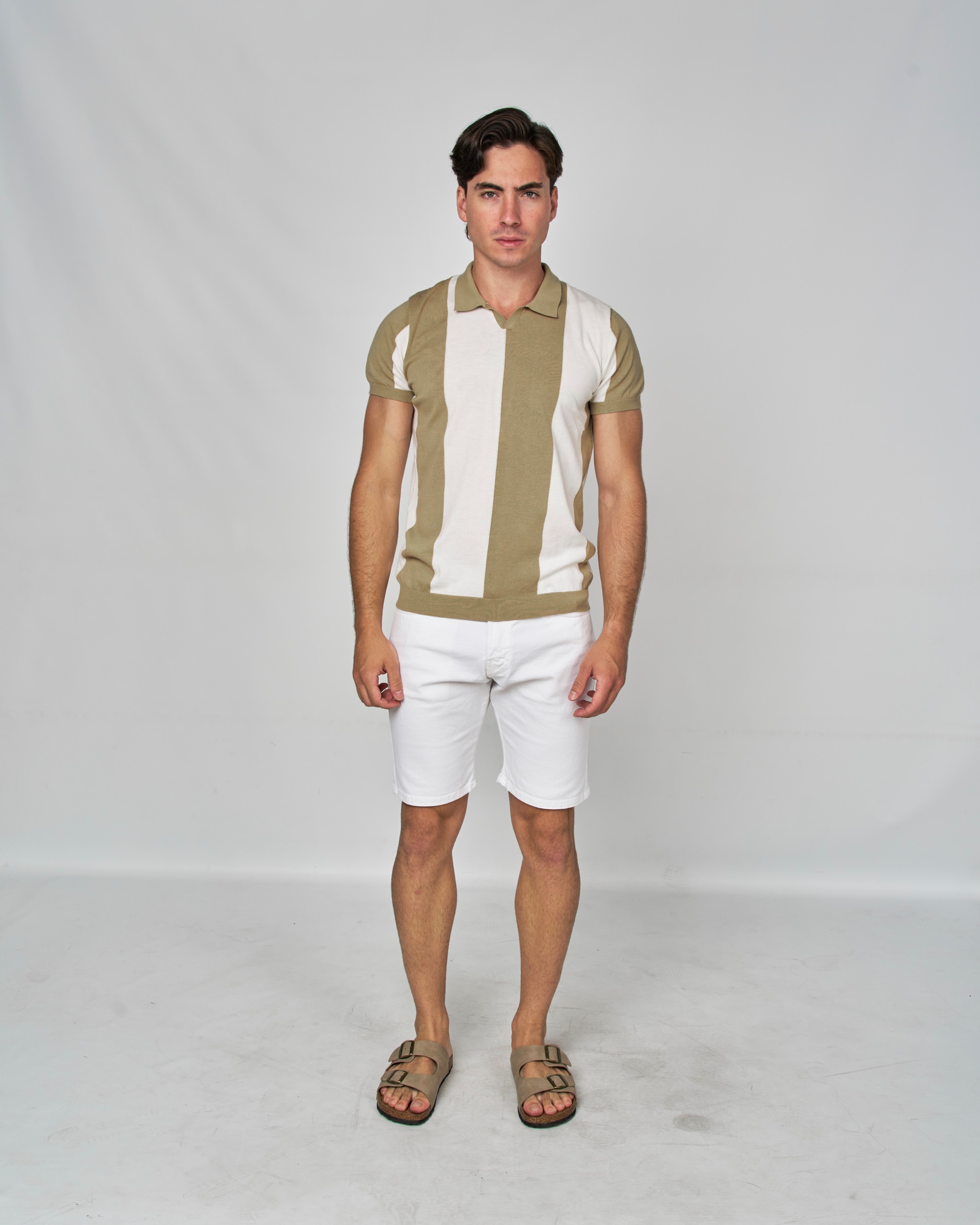 Polo de Malha Às Riscas Branco / Castanho-4