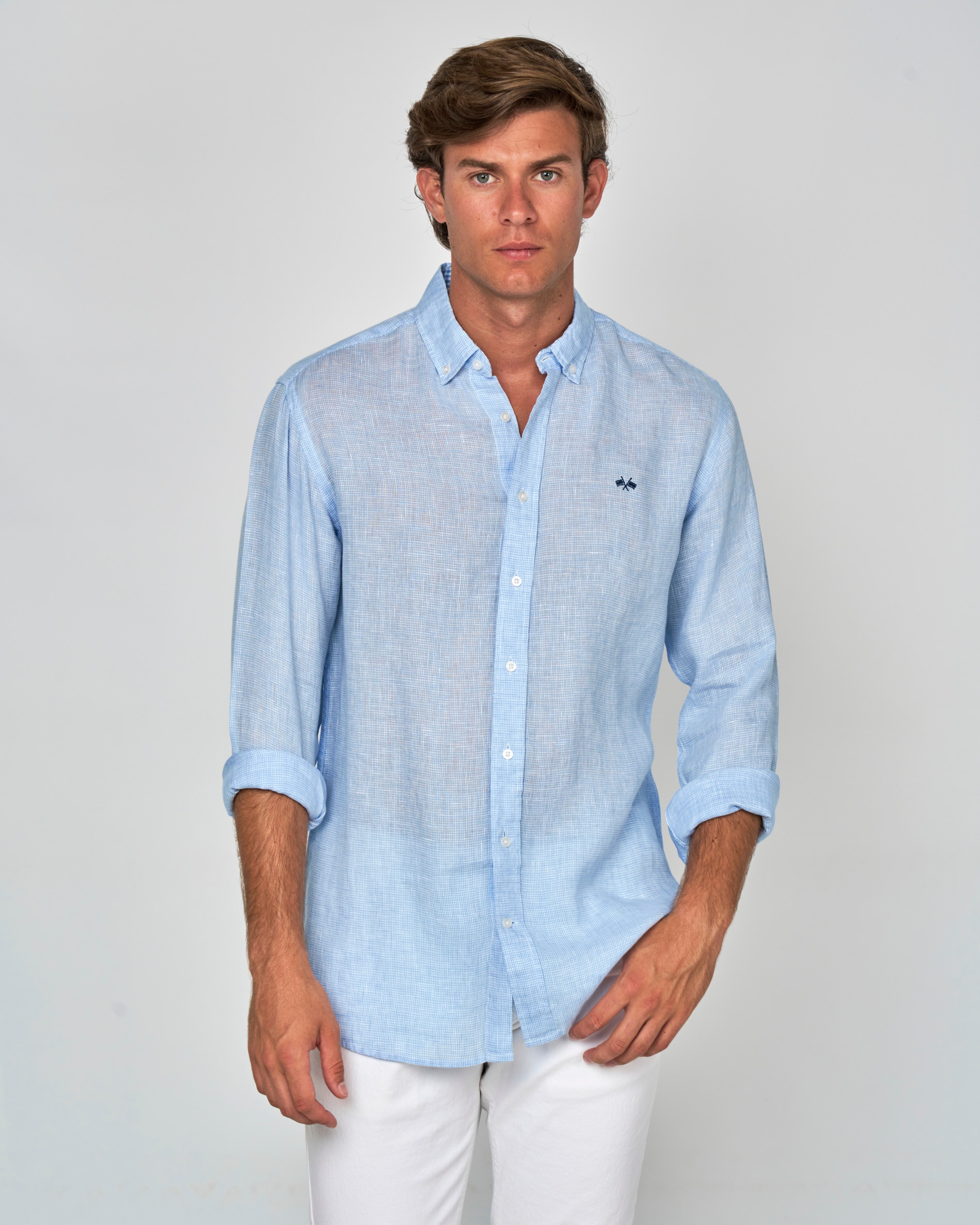 Camisa de Linho Azul-claro-1