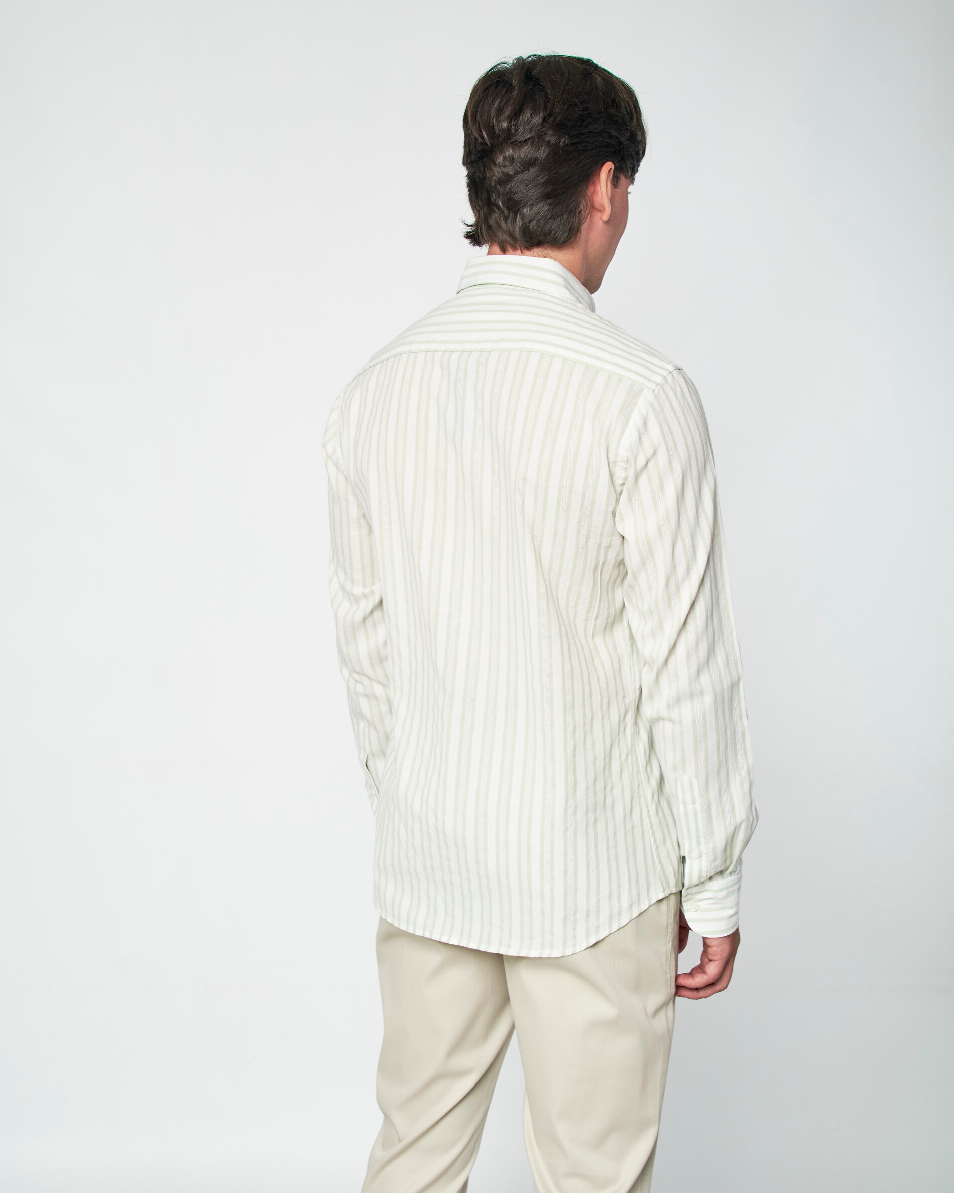 Camisa Rústica Às Riscas Verde claro / Pistacho-3