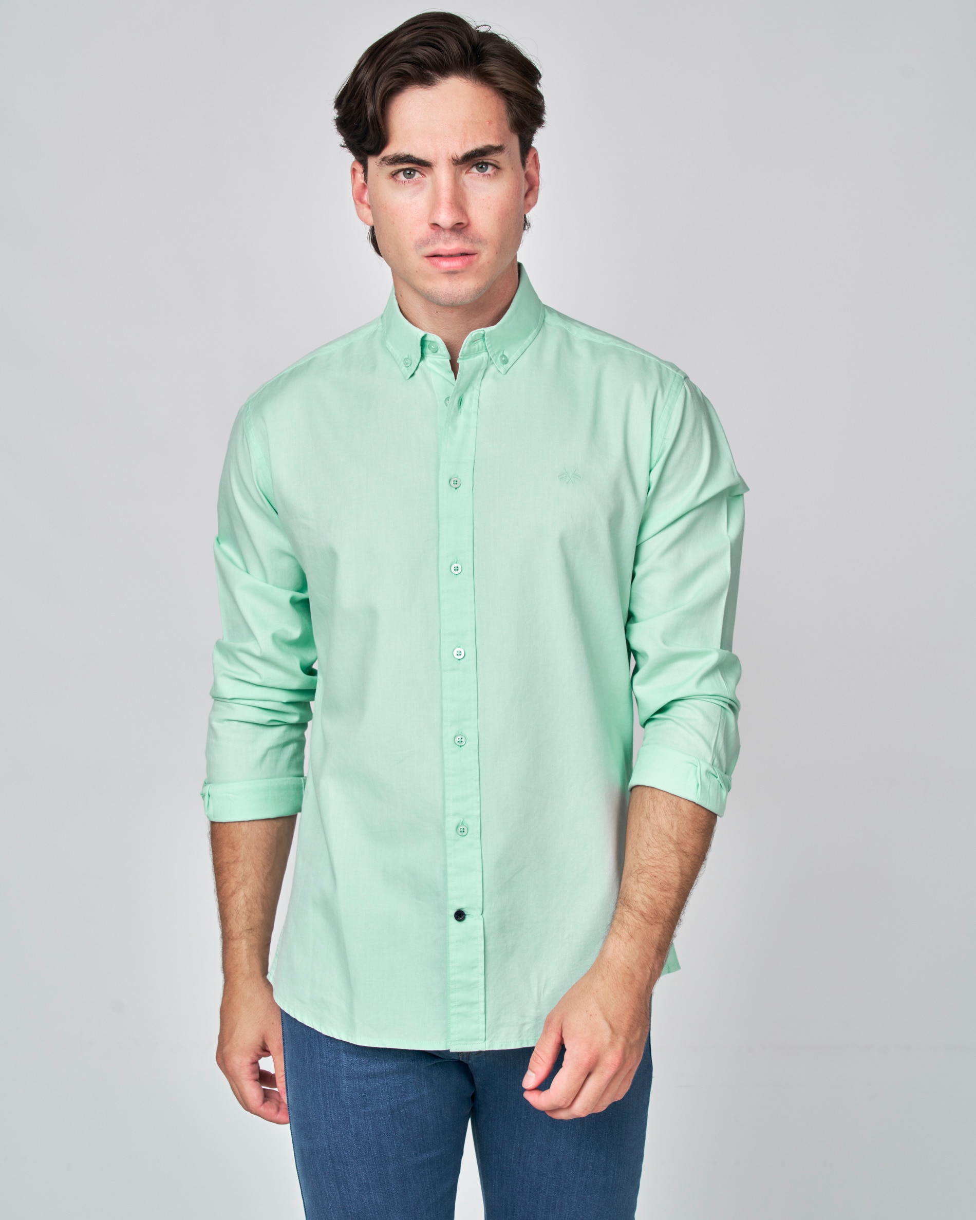 Camisa Micro Oxford Lisa Verde Azeitona-1