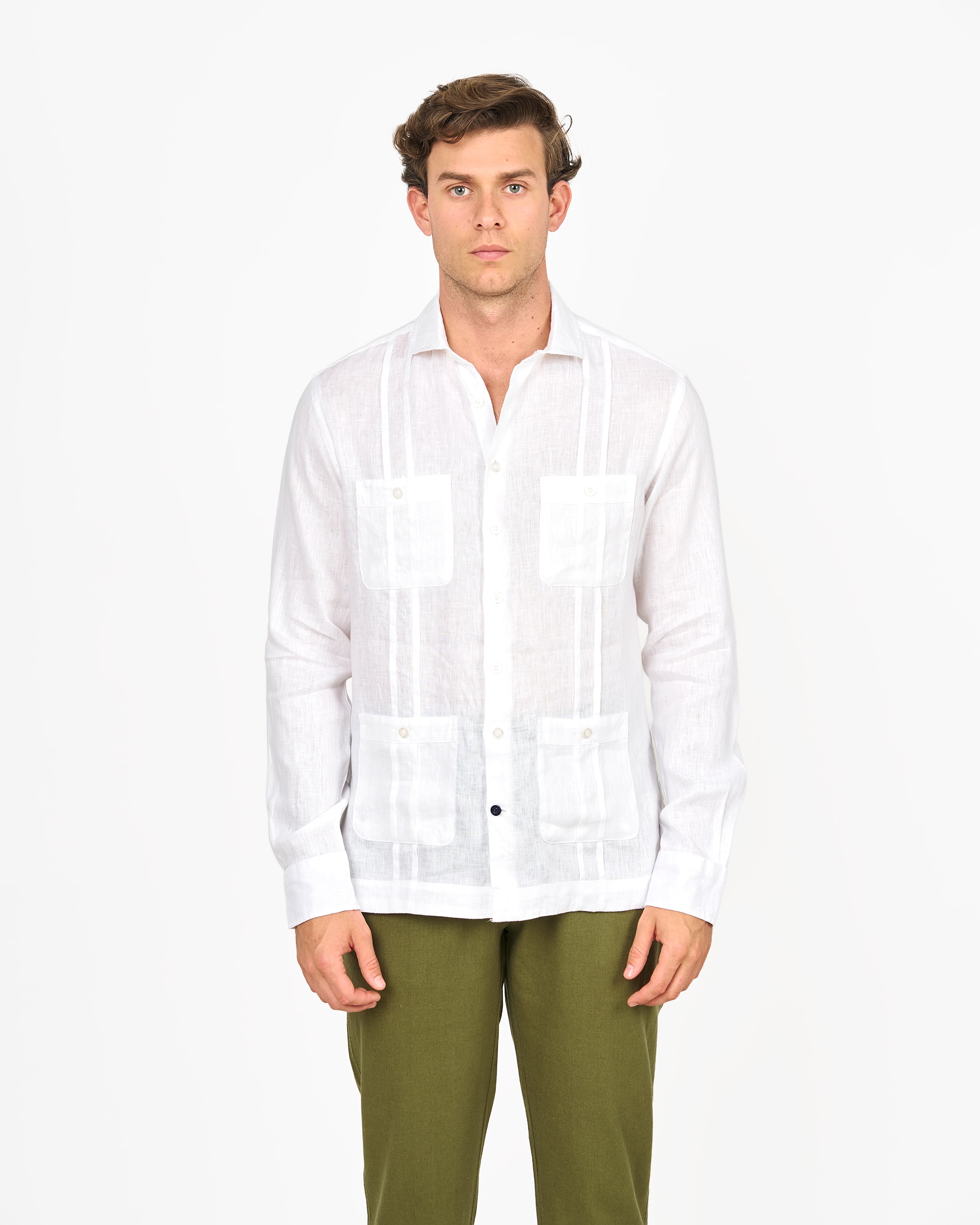 Camisa Cubana Rústica Lisa Branco-1