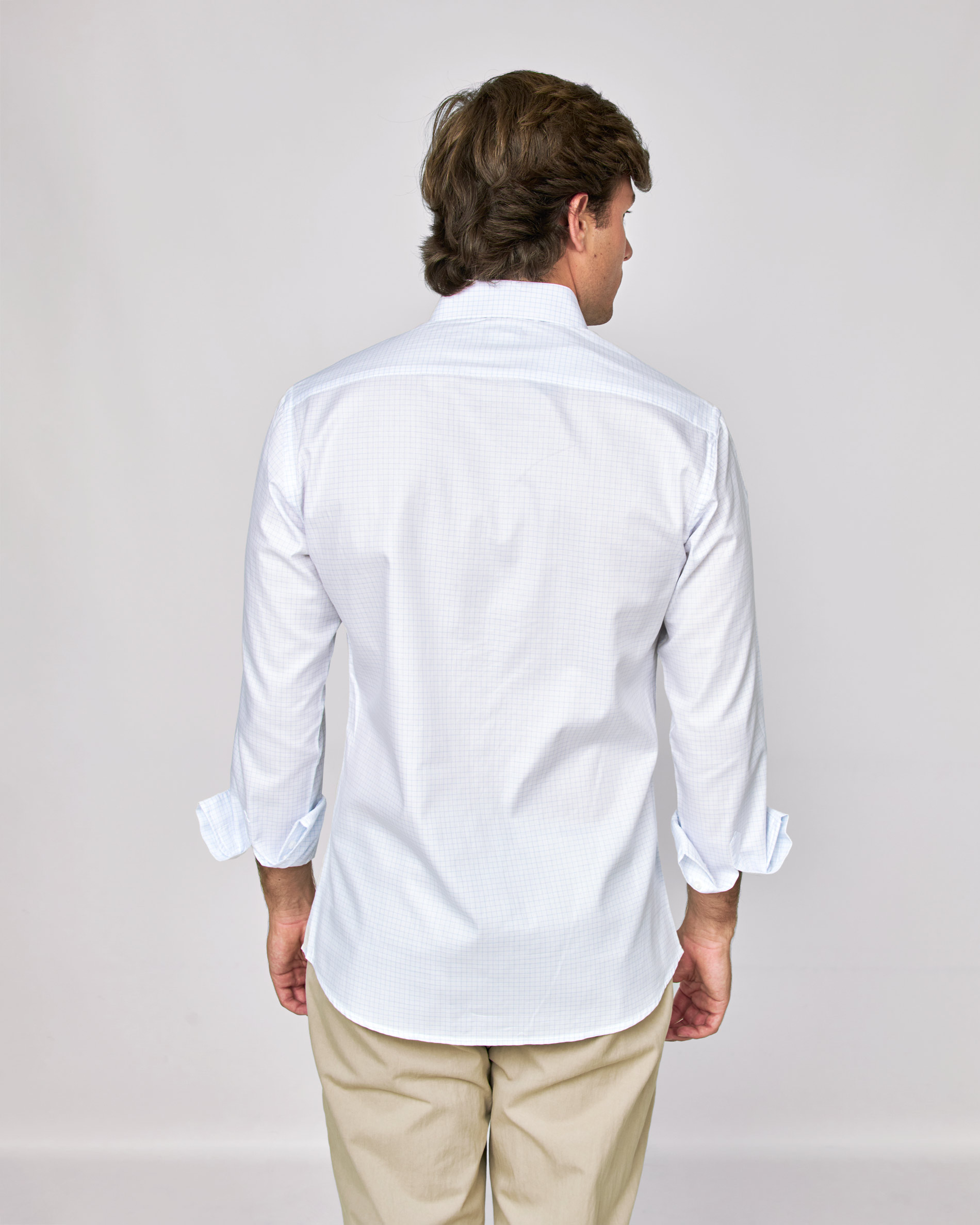 Camisa em Popelina Aos Quadrados Azul / Branco-3