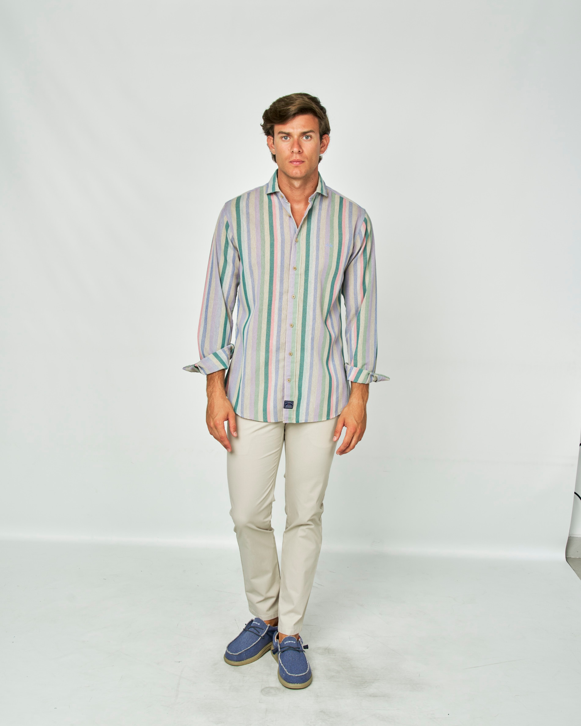 Camisa Rústica Às Riscas Multicolor-1