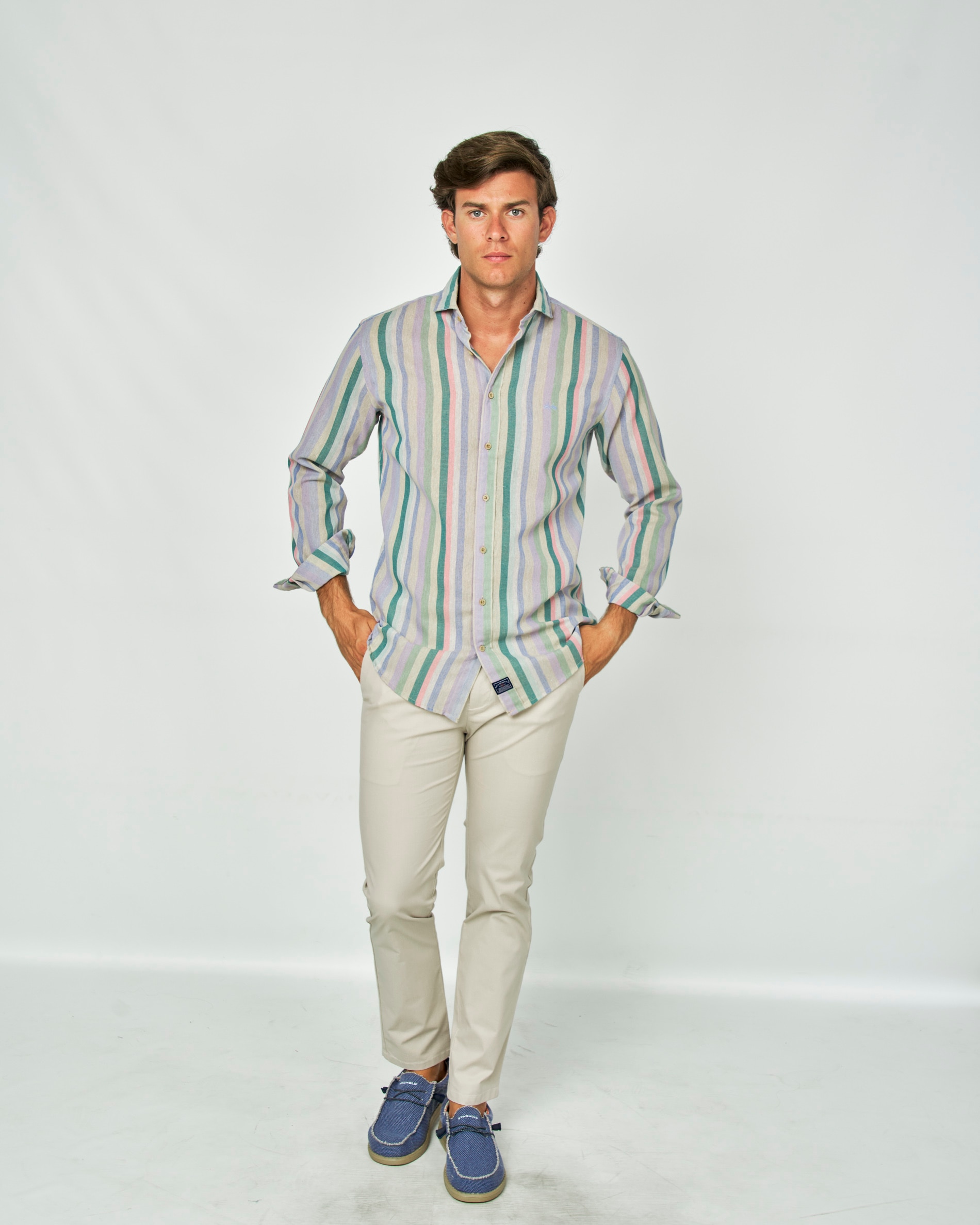 Camisa Rústica Às Riscas Multicolor-4