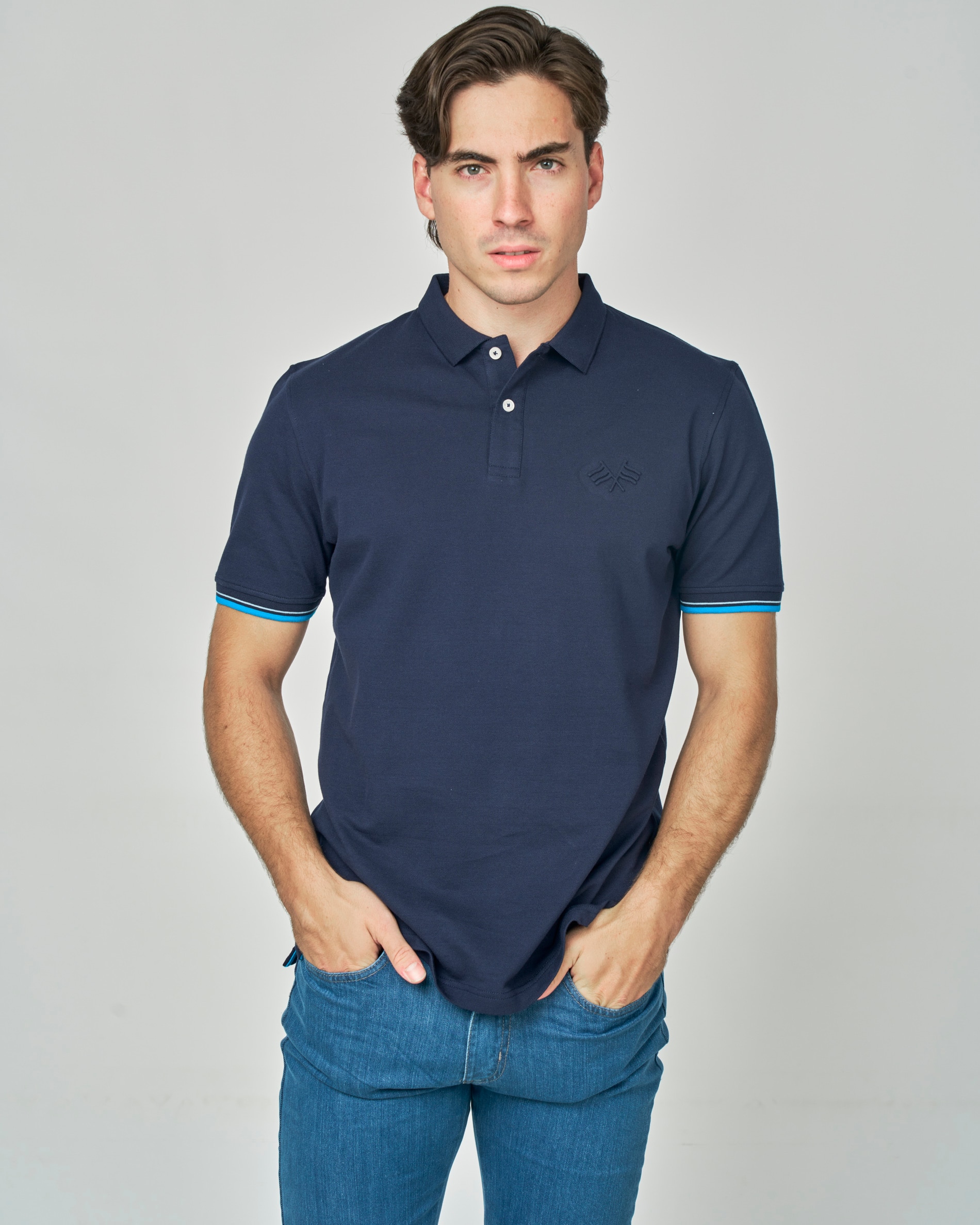 Polo Piqué Contraste Liso Azul-marinho-1