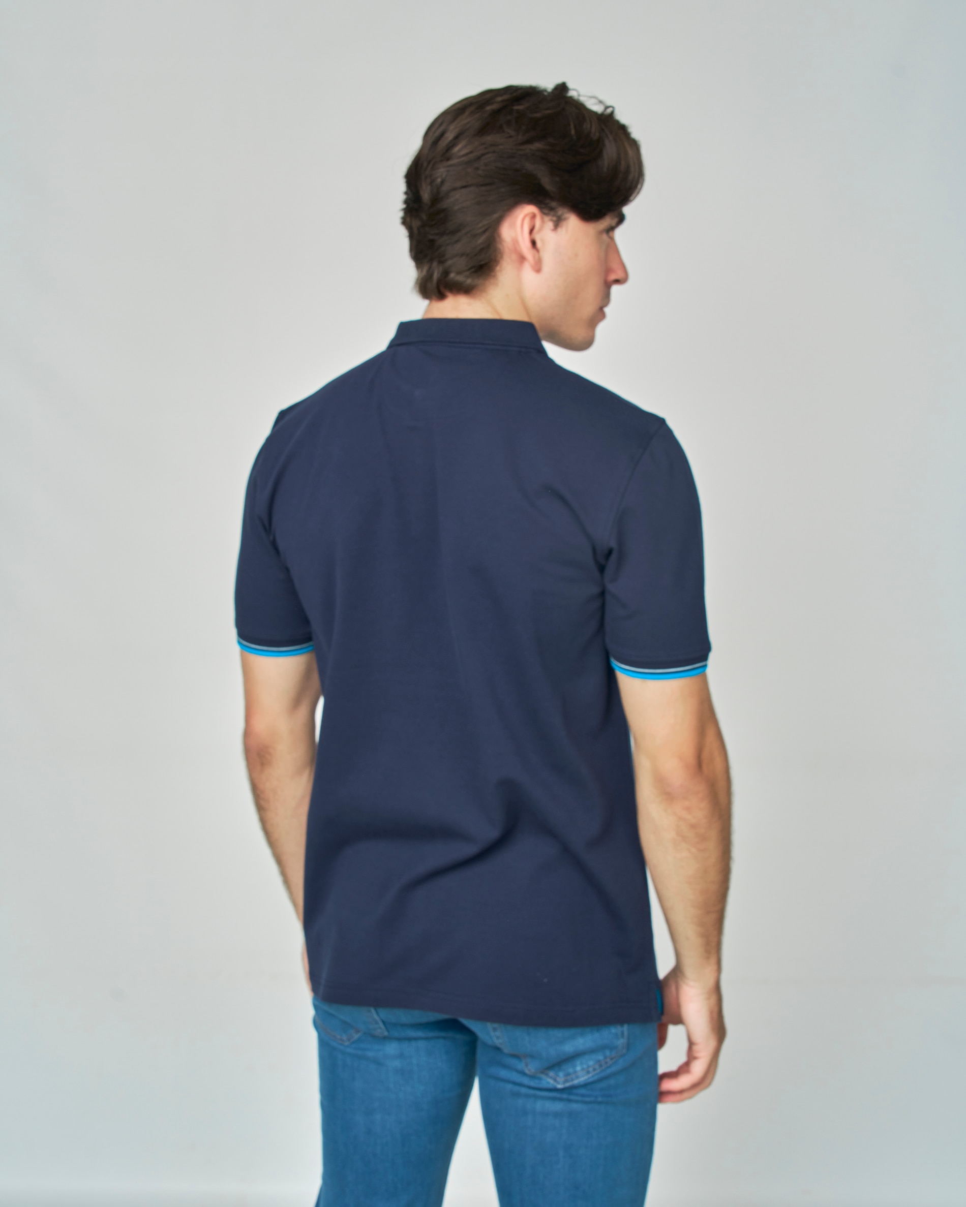 Polo Piqué Contraste Liso Azul-marinho-3