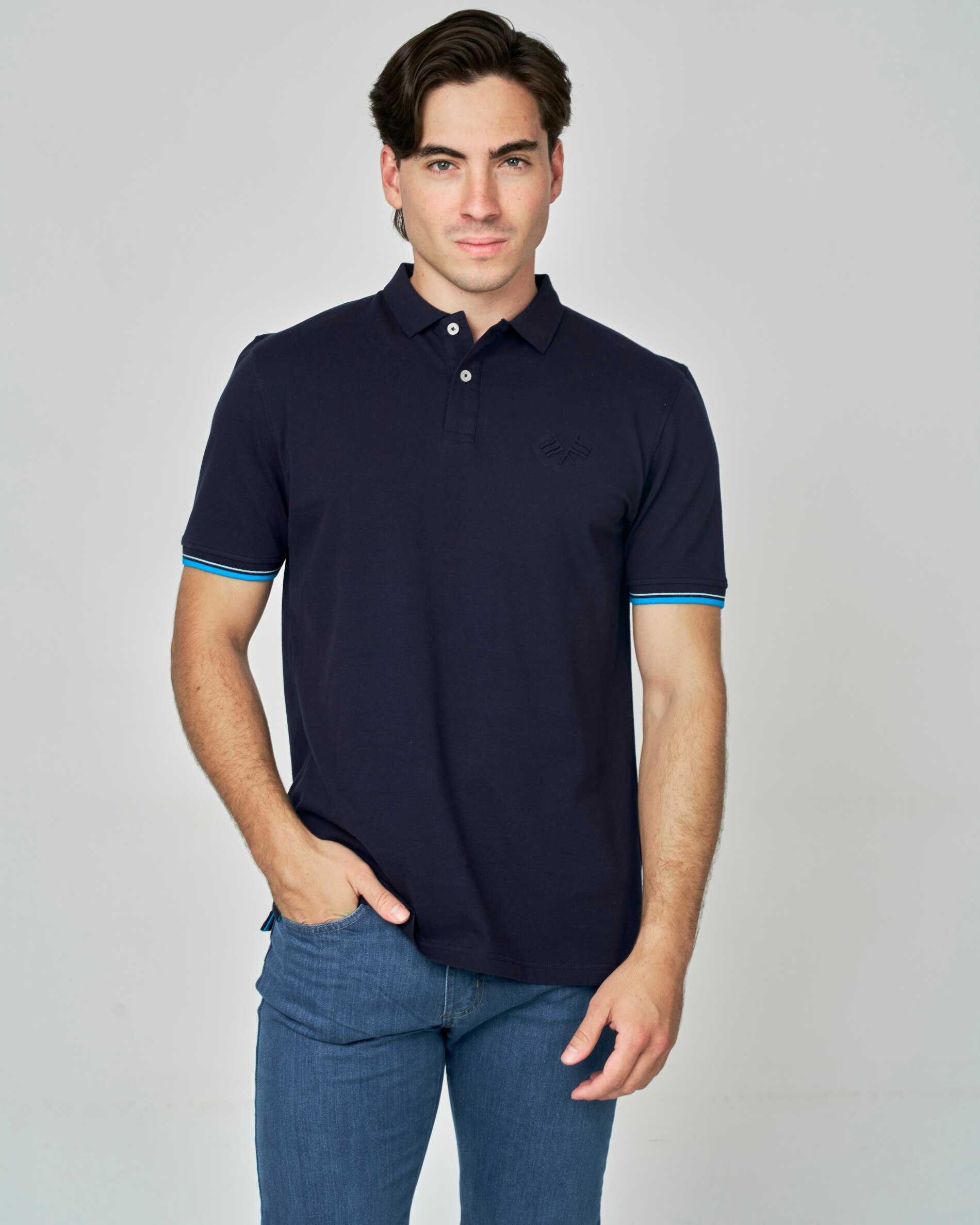 Polo Piqué Liso Azul-acinzentado-1