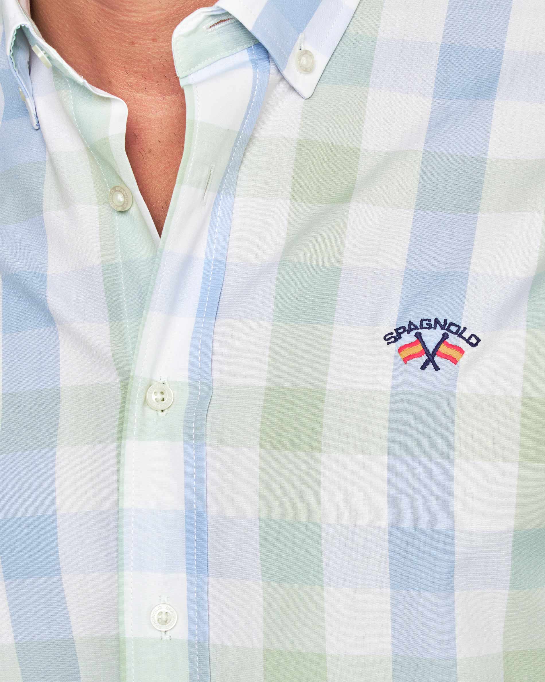 Camisa em Popelina Aos Quadrados Azul / Verde-2