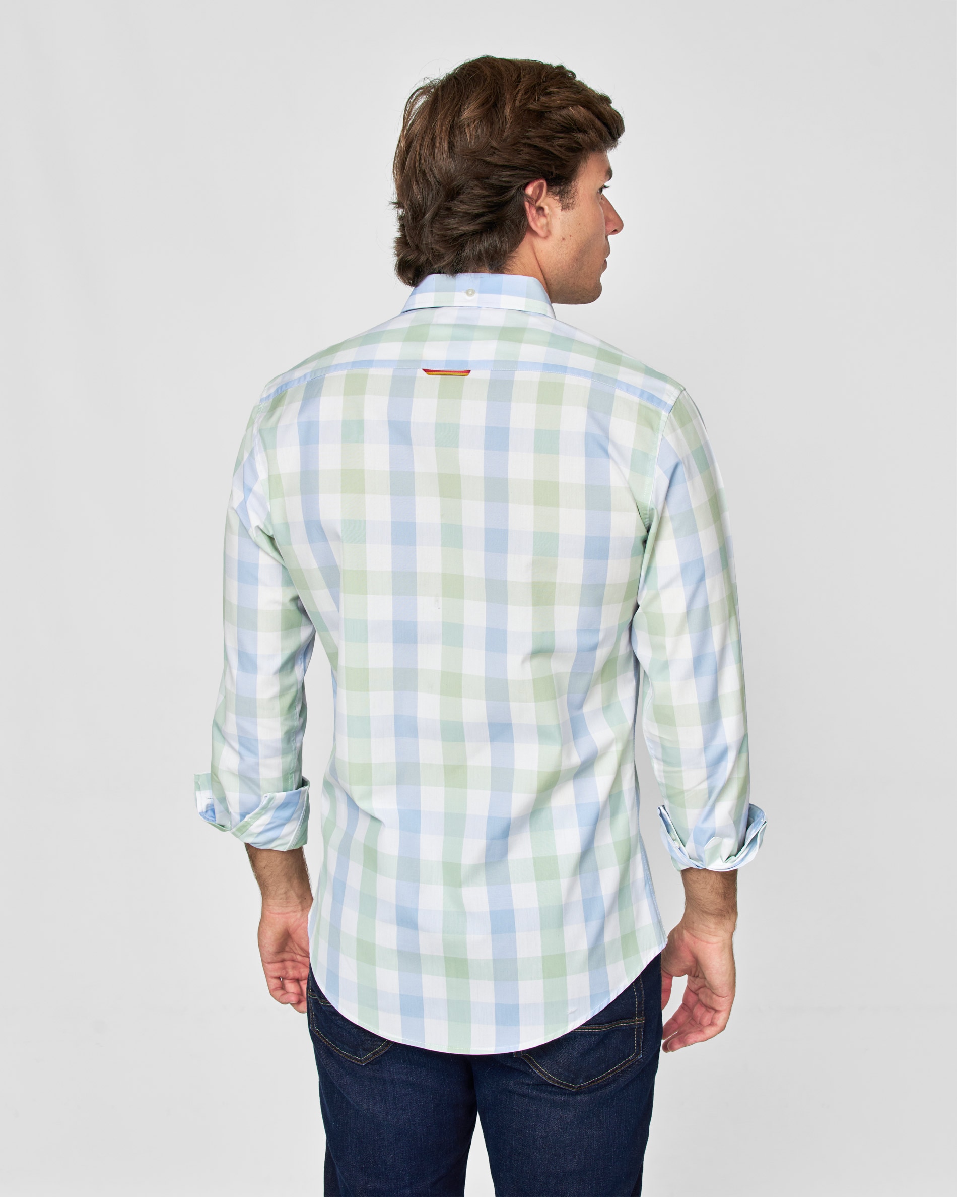 Camisa em Popelina Aos Quadrados Azul / Verde-3
