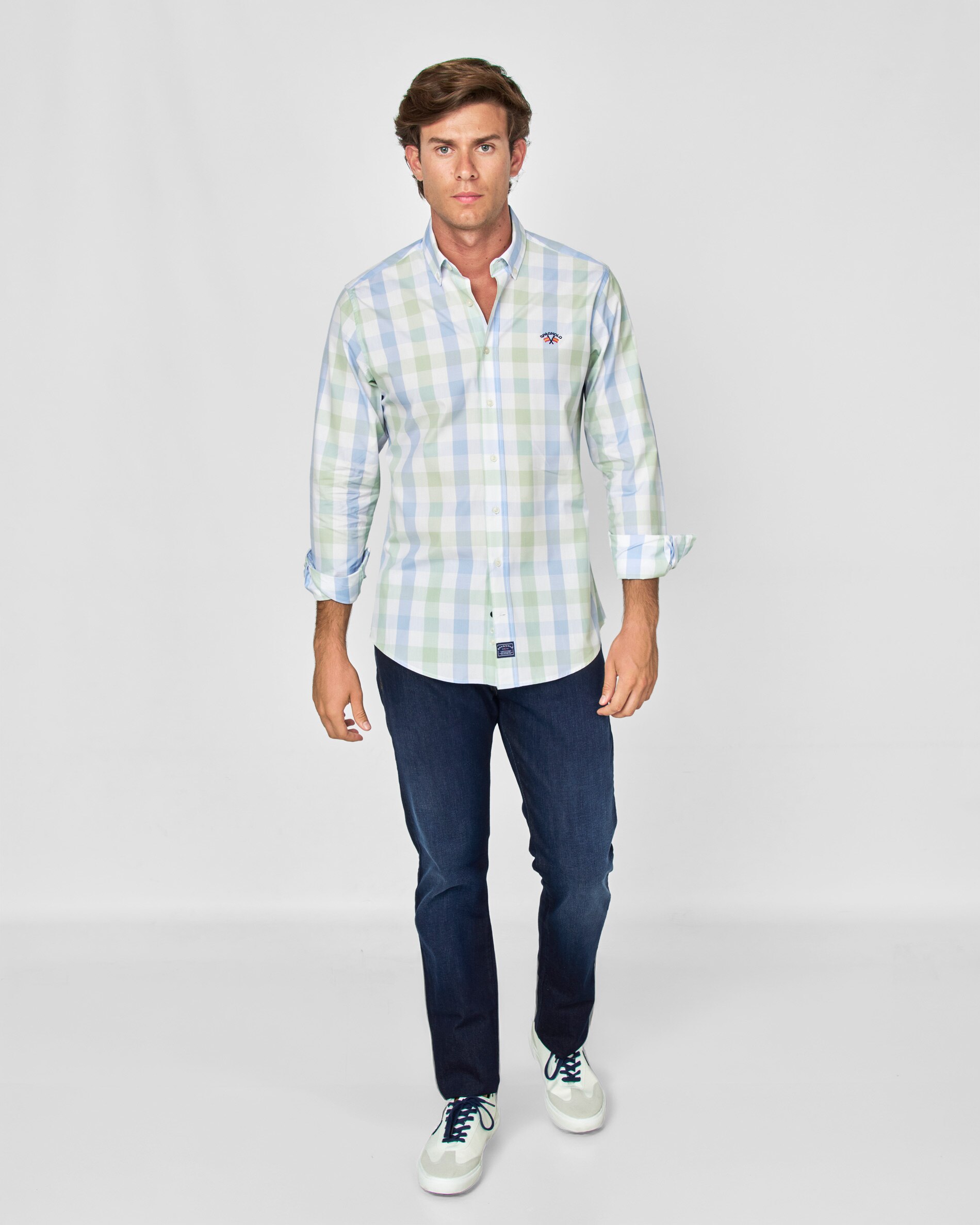 Camisa em Popelina Aos Quadrados Azul / Verde-4