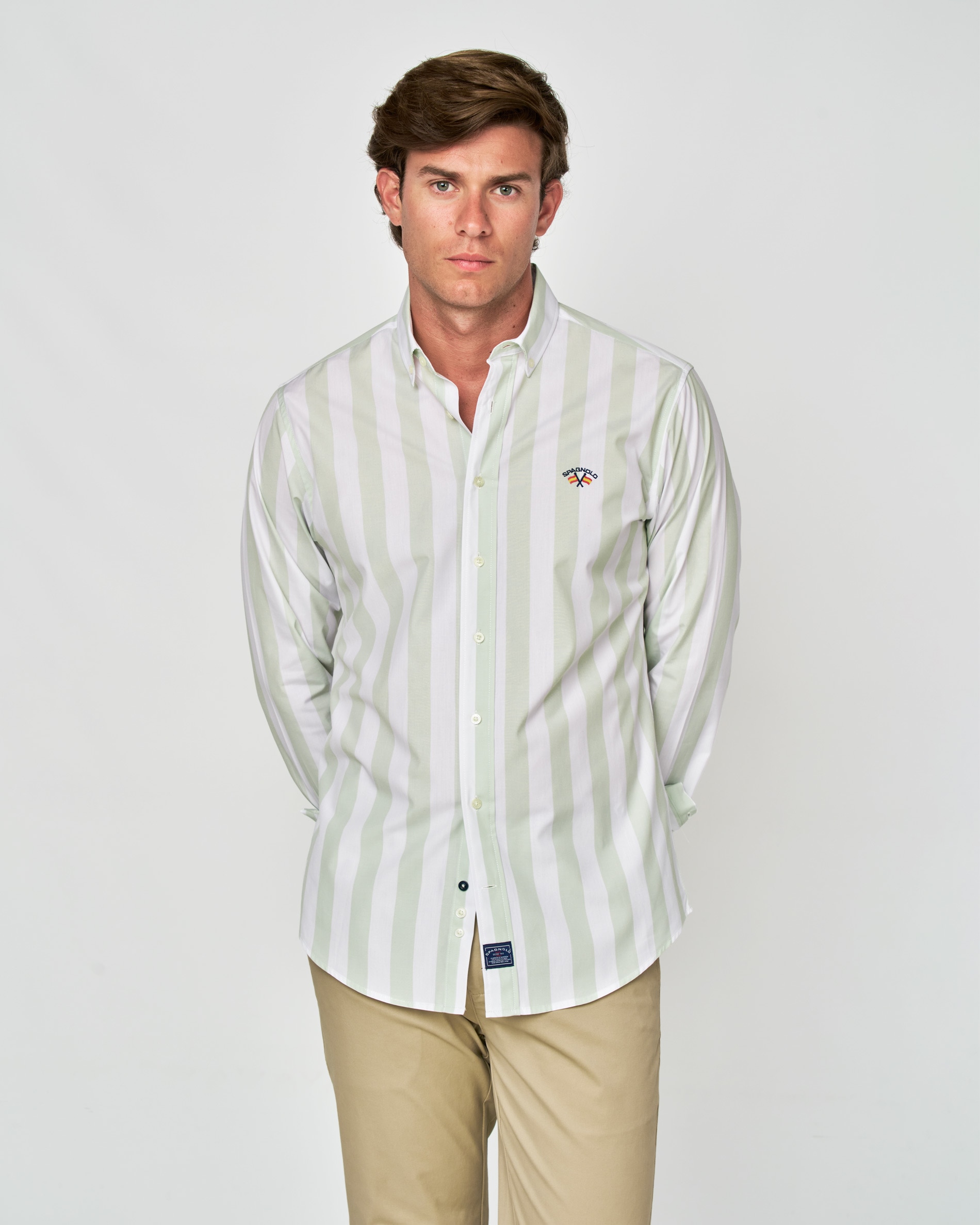 Camisa em Popelina Às Riscas Verde-claro-1