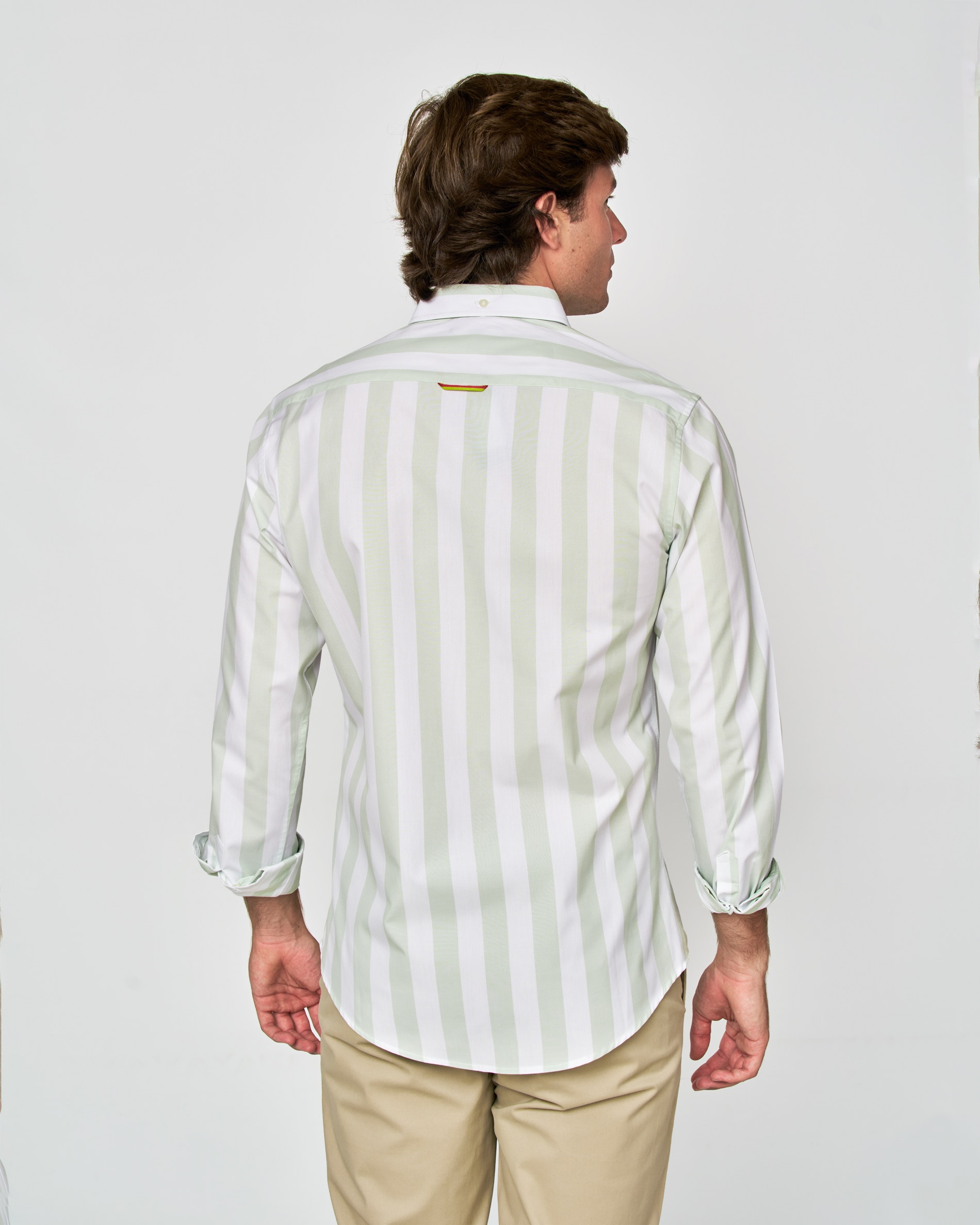Camisa em Popelina Às Riscas Verde-claro-3