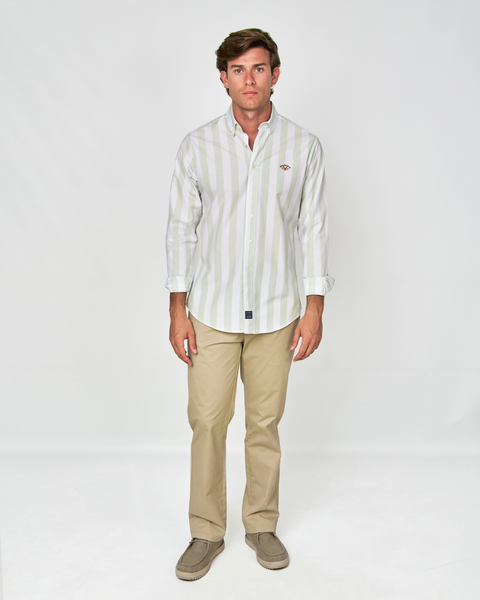 Camisa em Popelina Às Riscas Verde-claro-4