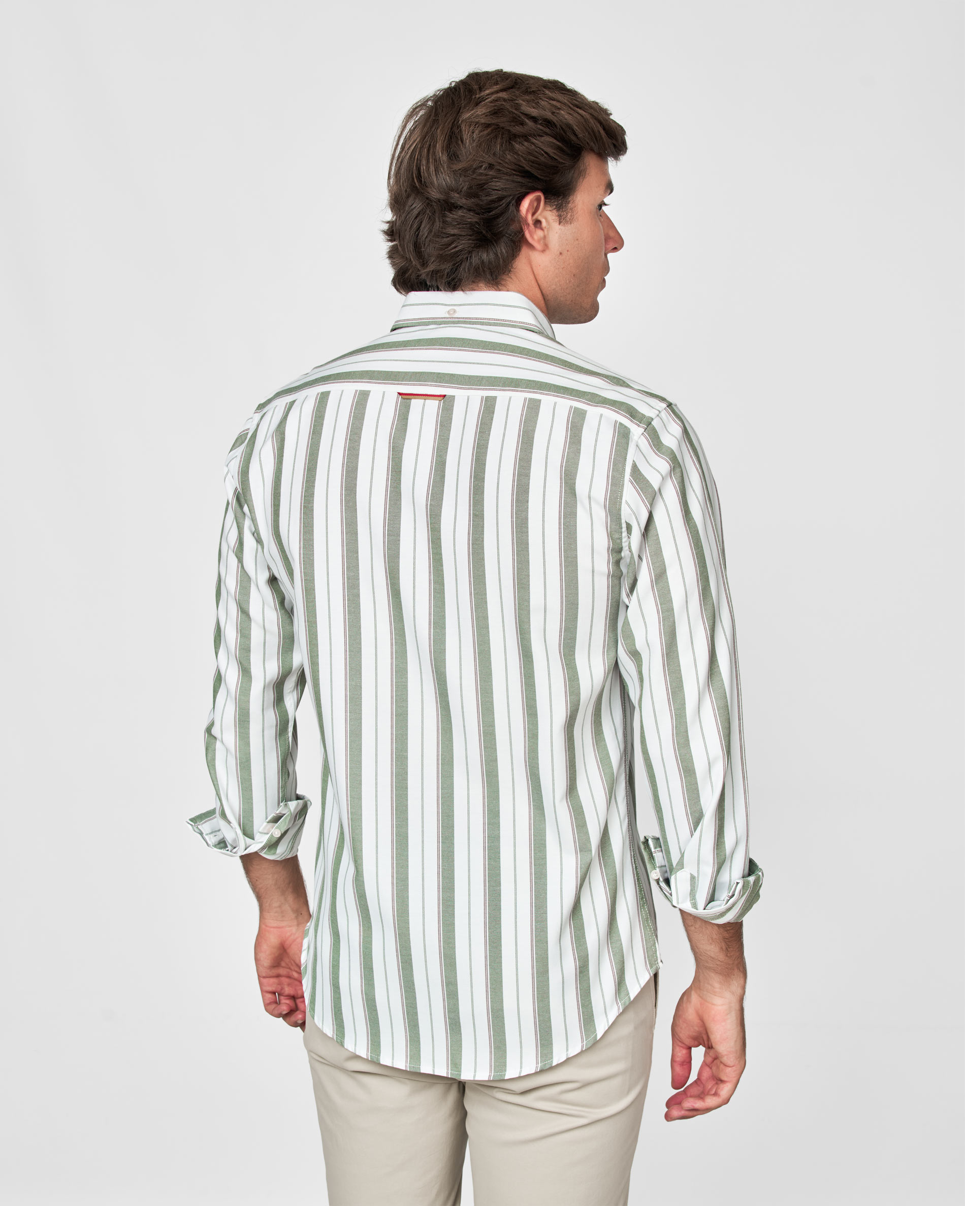 Camisa Oxford Às Riscas Branco / Verde-3