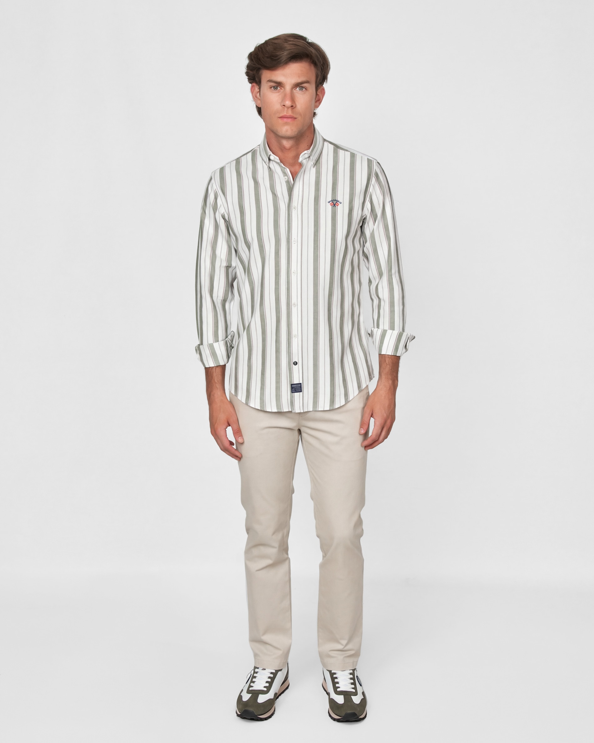 Camisa Oxford Às Riscas Branco / Verde-4