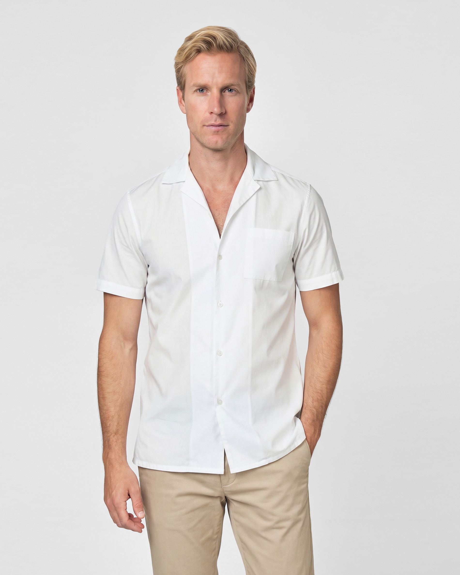Camisa Fil a Fil Aos Quadrados de Manga Curta Branco-1